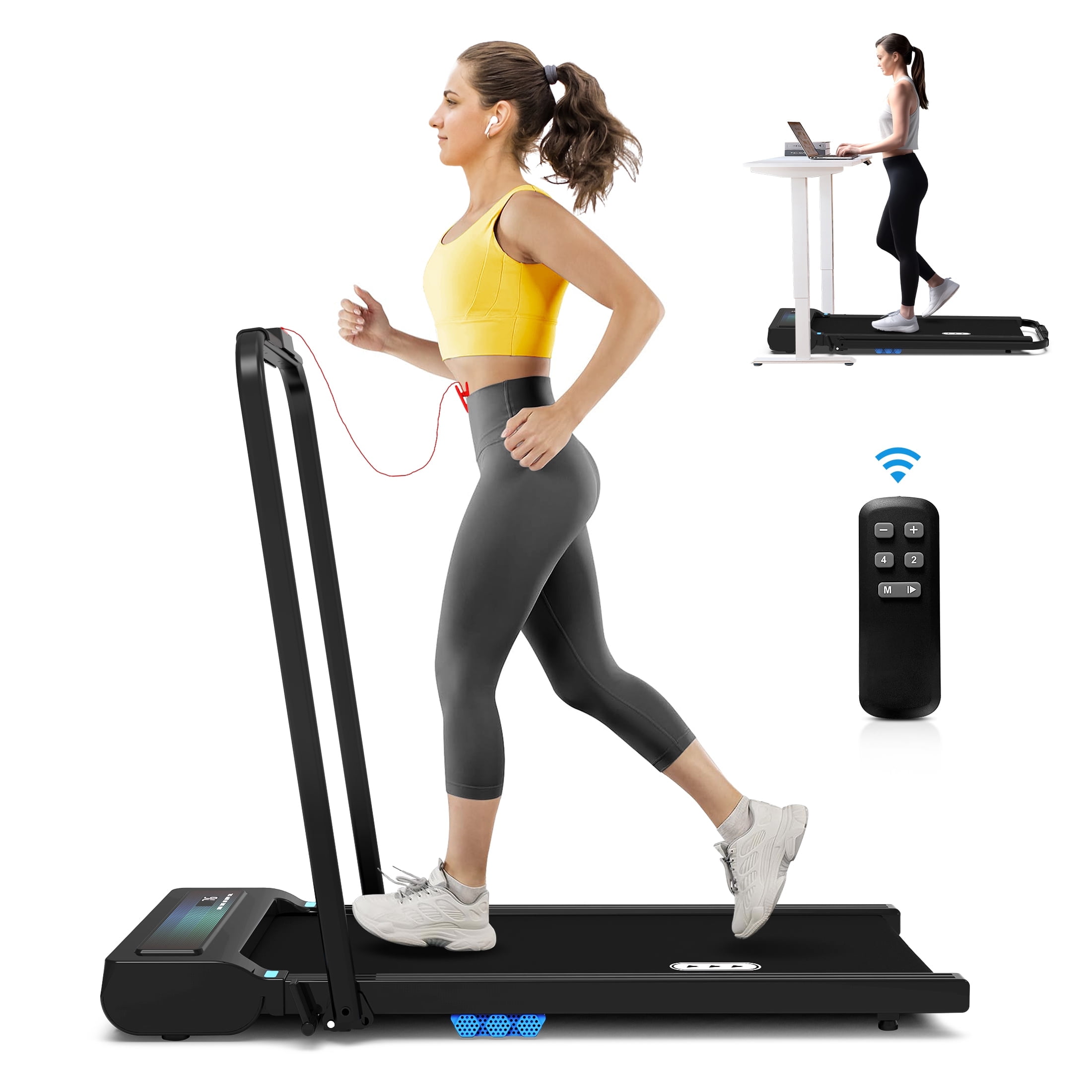 Hapycity 2 in 1 Under Desk Folding Treadmills Walking Running Machine 7.6MPH for Home Office Black
