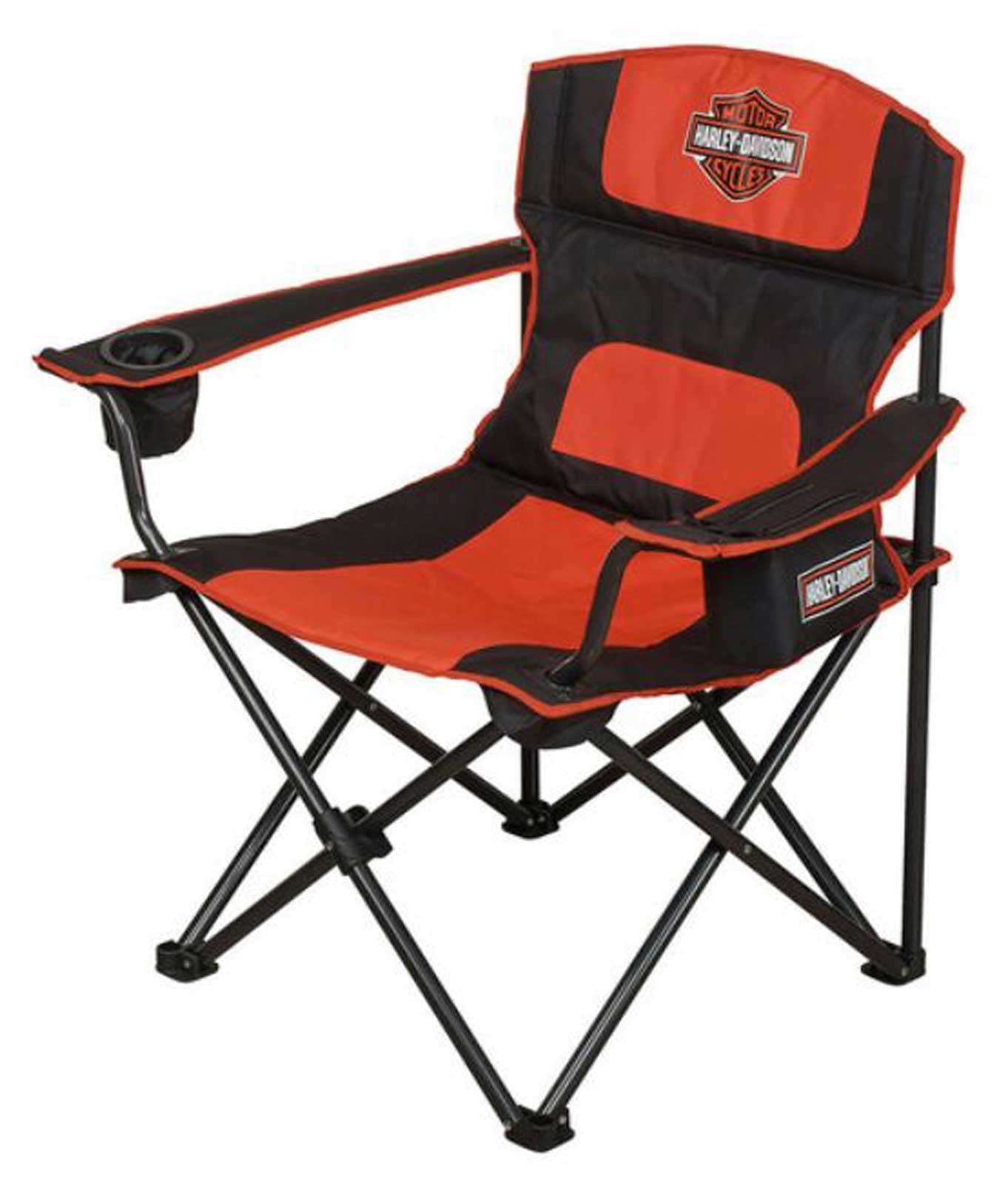 Harley-Davidson Deluxe Folding Chair with Cooler Pocket, Black and Orange