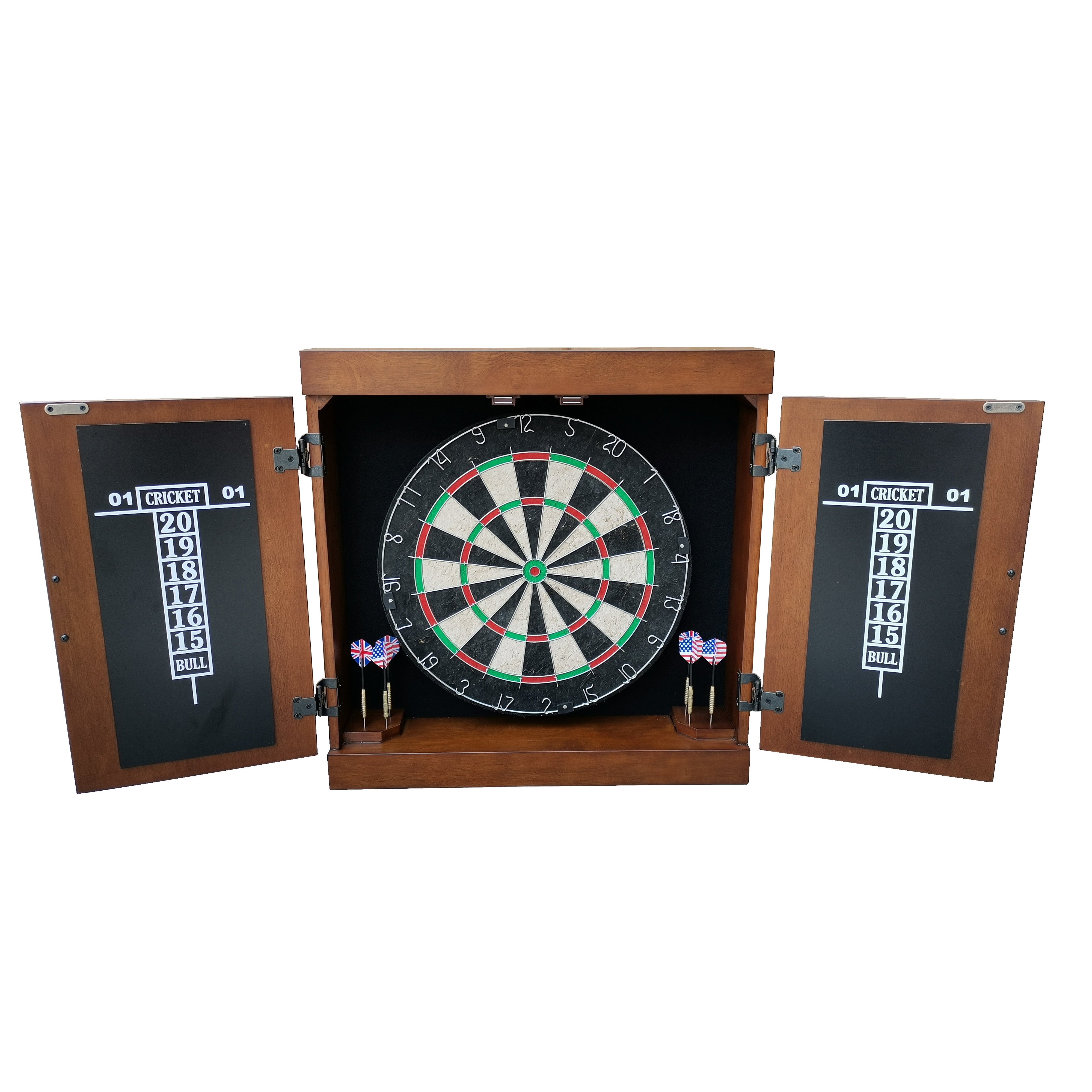 Hathaway Farmington Bristle Dartboard and Cabinet Set - Walnut Finish