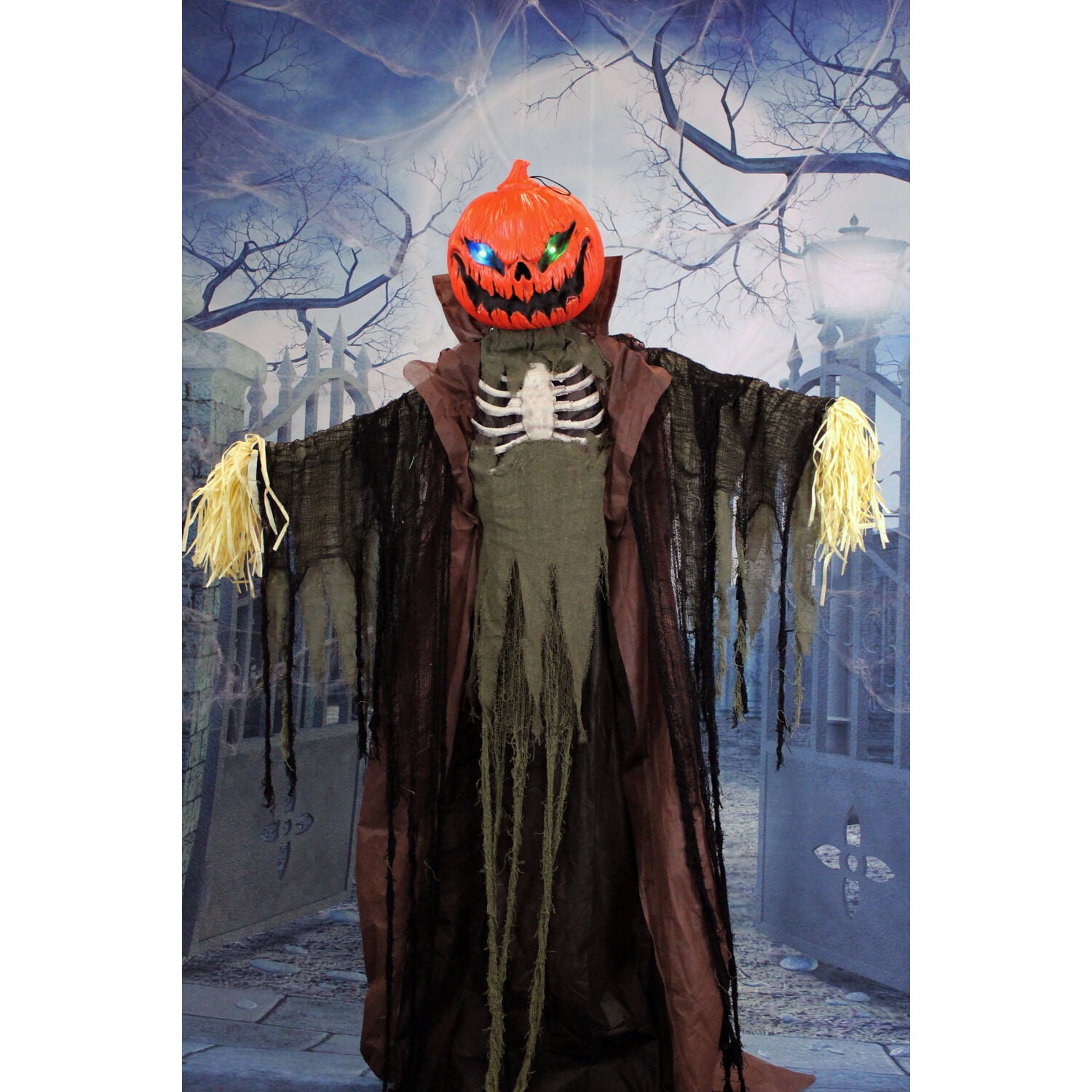 Haunted Hill Farm 6.6 ft Life-Size Animatronic Scarecrow Battery-Operated, Multicolor, HHPUMP-4FLS