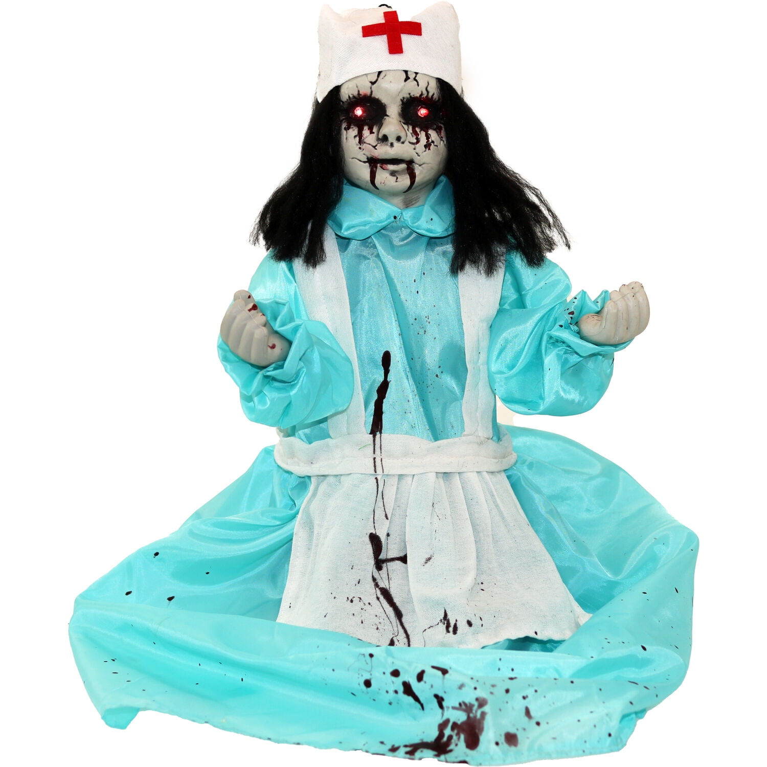 Haunted Hill Farm 1.8 ft Animatronic Nurse Carrie, Halloween Animatronic Outdoor Decoration, HHMNNURS-1FLS