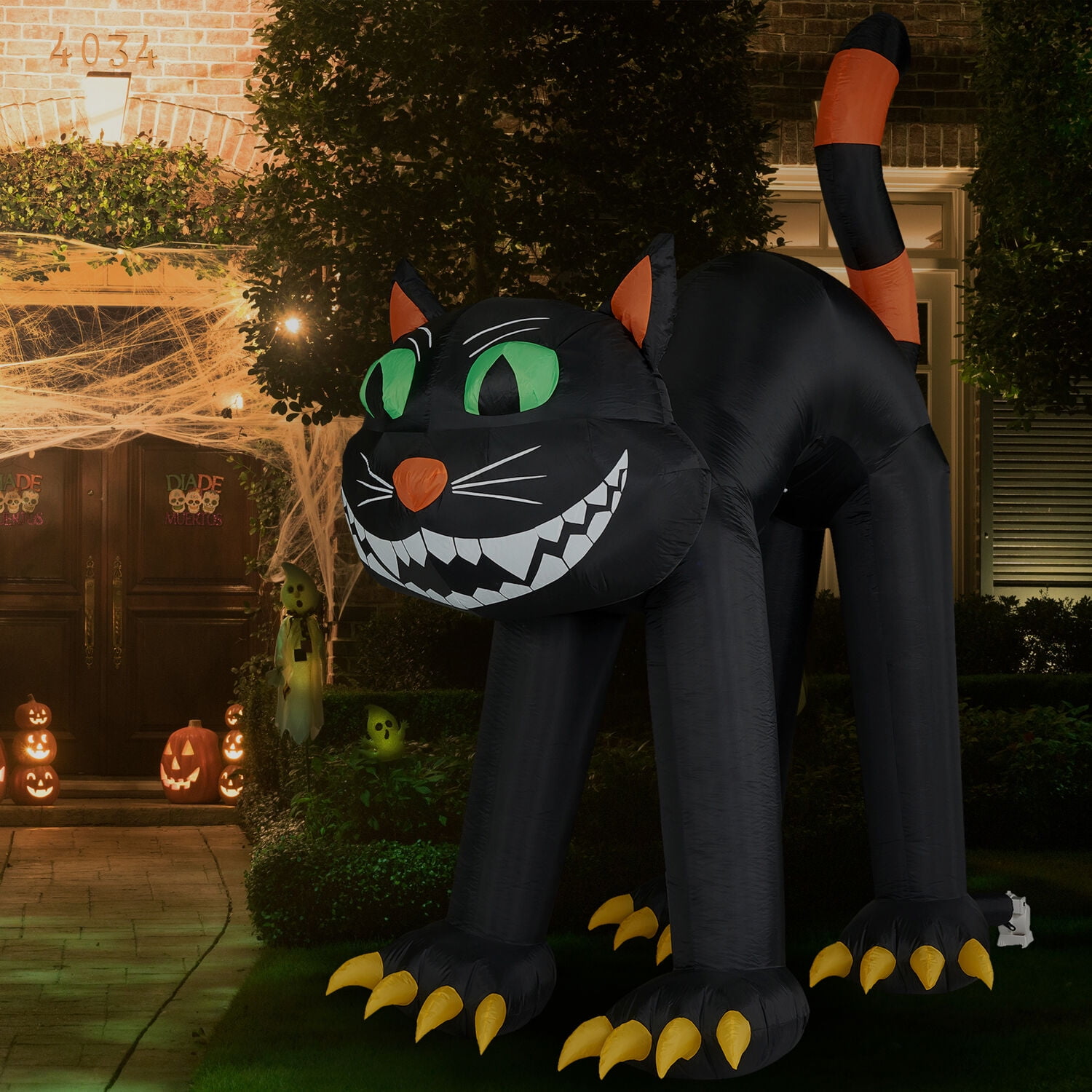 Haunted Hill Farm 10 ft Black Cat Halloween Blow up Inflatable, Multicolor, HIBCAT101-L