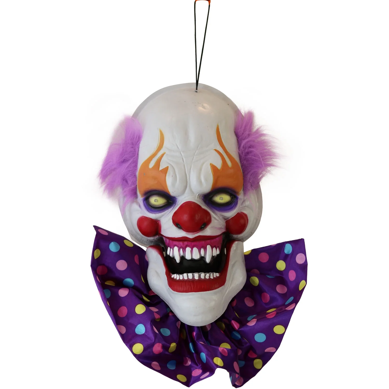 Haunted Hill Farm 20-In. Hanging Talking Clown Head, Touch-Activated with Voice Greetings, Halloween animatronic outdoor, HHDHCLOWN-3LSA