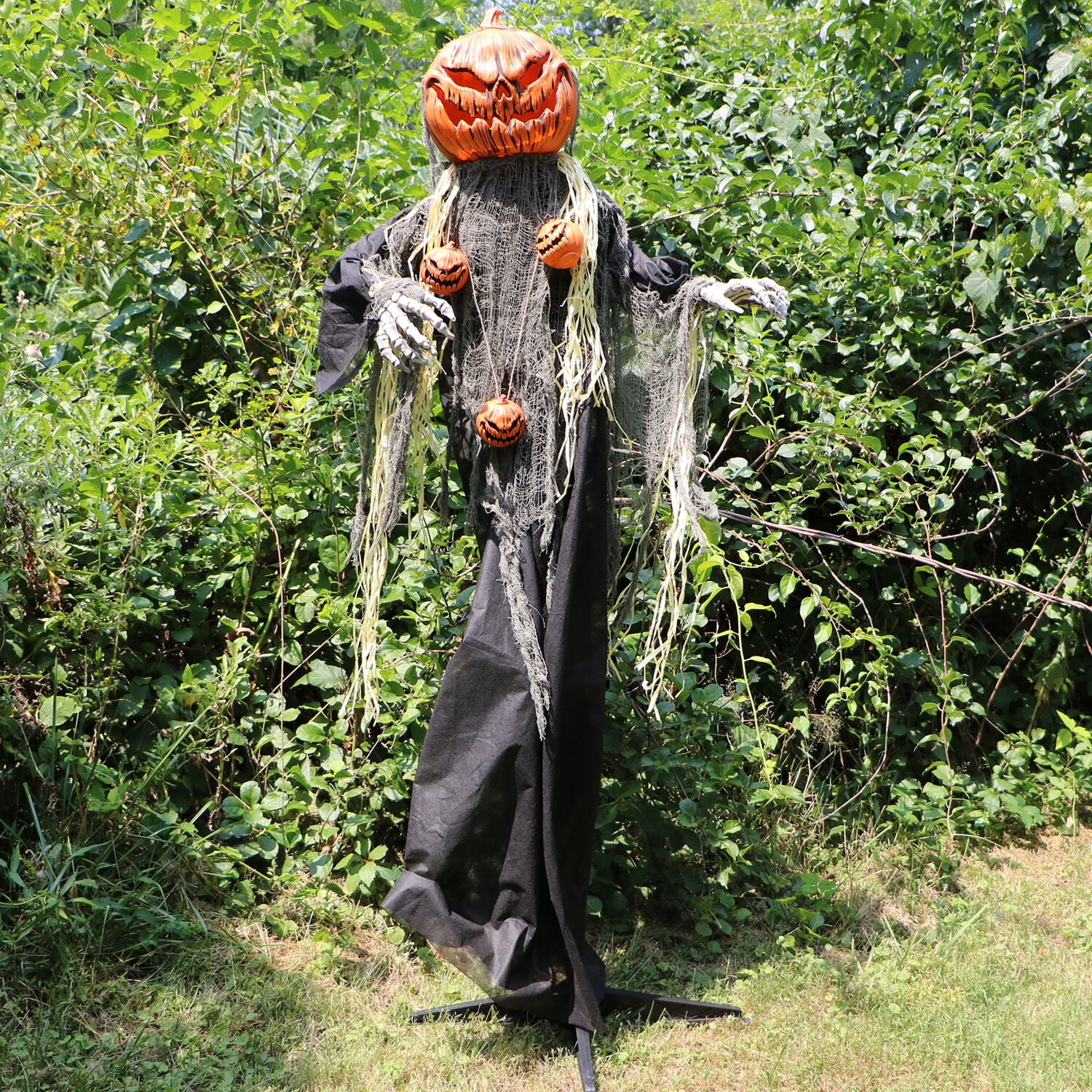 Haunted Hill Farm 5.3 ft Animatronic Pumpkin Man, Indoor/Outdoor Halloween Decor, Multi-Color, HHPUMP-6FLS