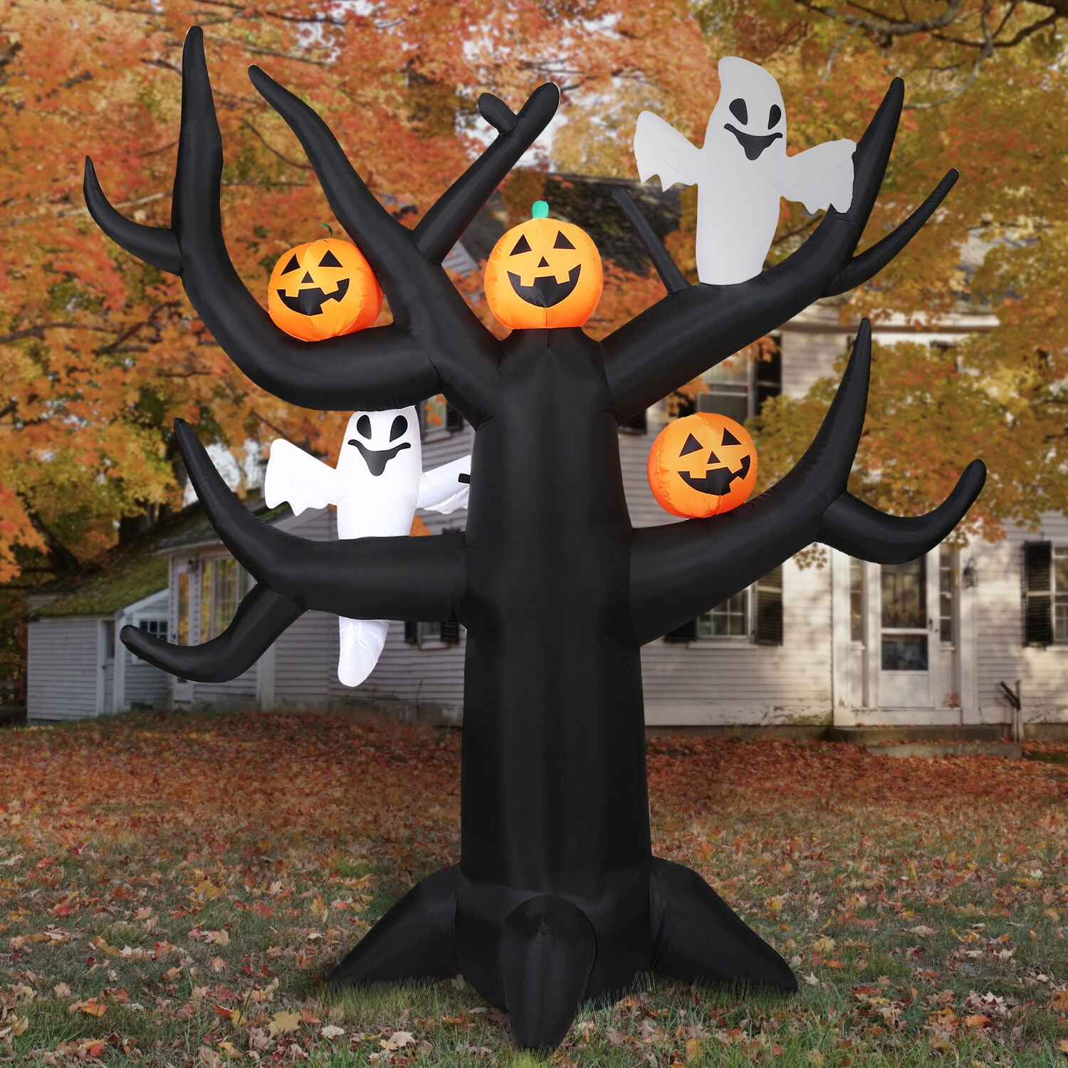 Haunted Hill Farm 8 ft Pre-Lit Inflatable Spooky Tree with Ghosts and Pumpkins, HISPKYTREE081-L