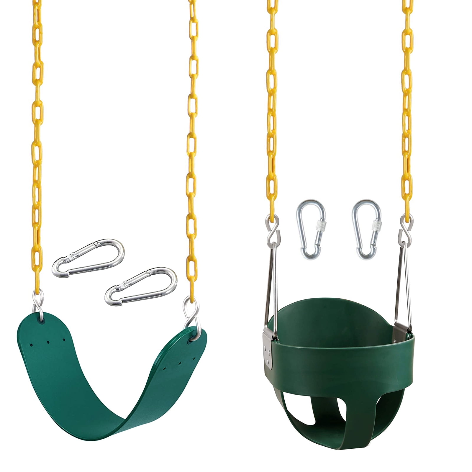 Heavy Duty Swing Outdoor Child Eva Soft Board U-Swing Garden Swing+High Back Toddler Bucket Swing Seat with Coated Chains, Heavy Duty Kids Swing Seat Fully Assembled,Green