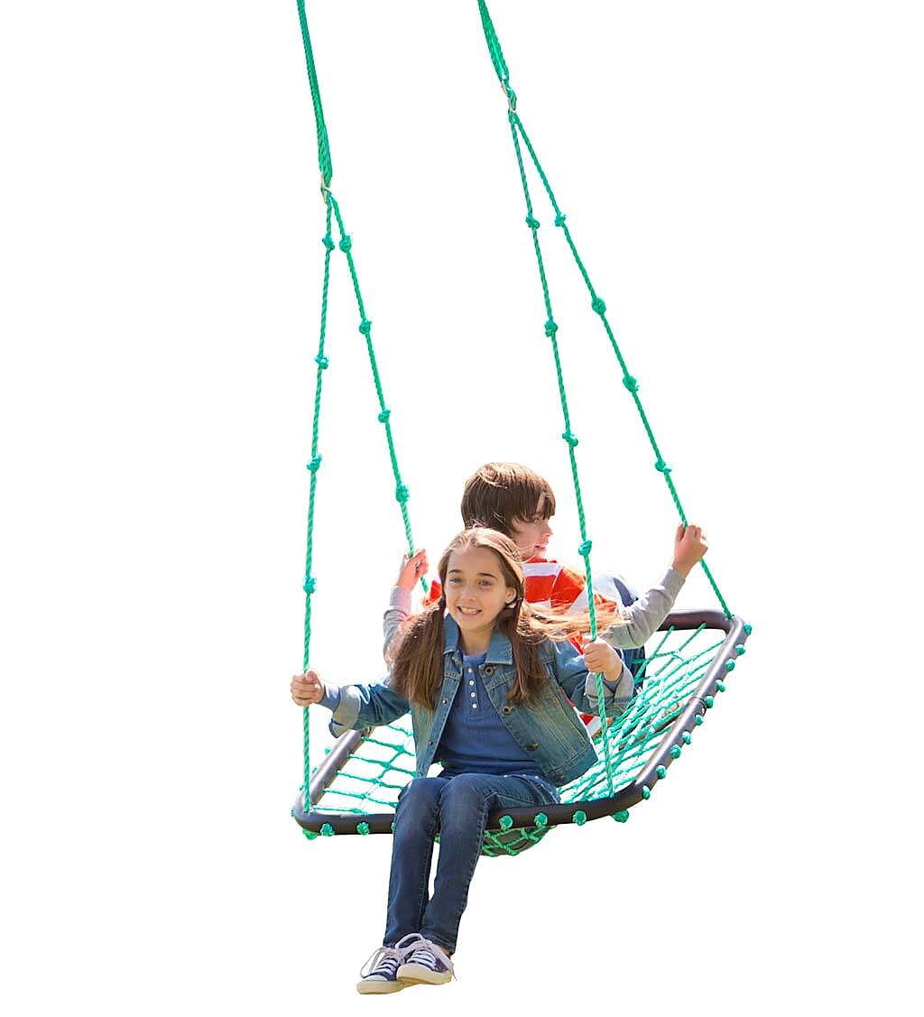 HearthSong 40-Inch Green Giant Rectangular Rope Platform Tree Swing with Padded Steel Frame