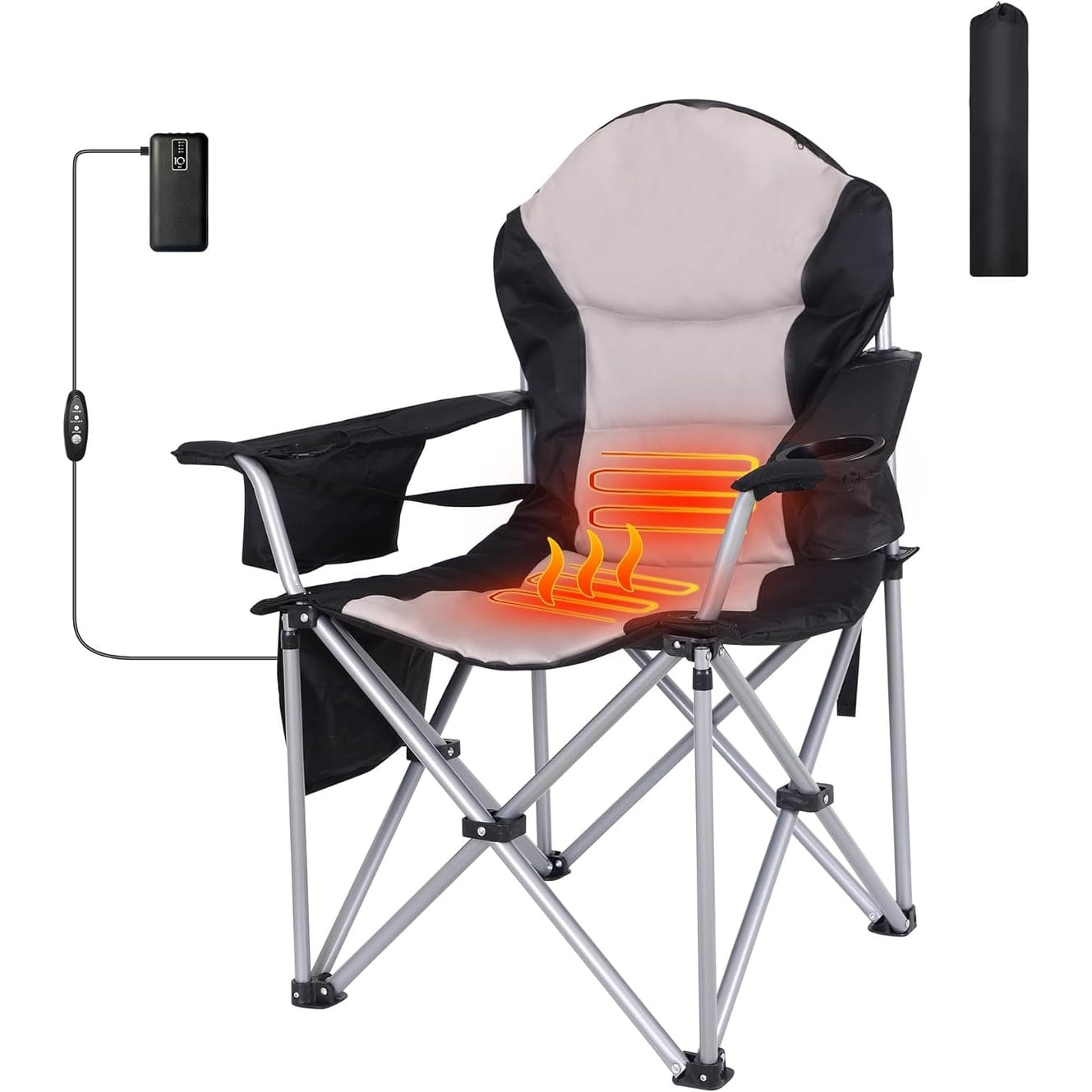 Heated Camping Chair, Heated Chair, Ski Chair, Folding Chair, Extra Wide & Thick Padding, Heavy Duty with Cooler Set of 1