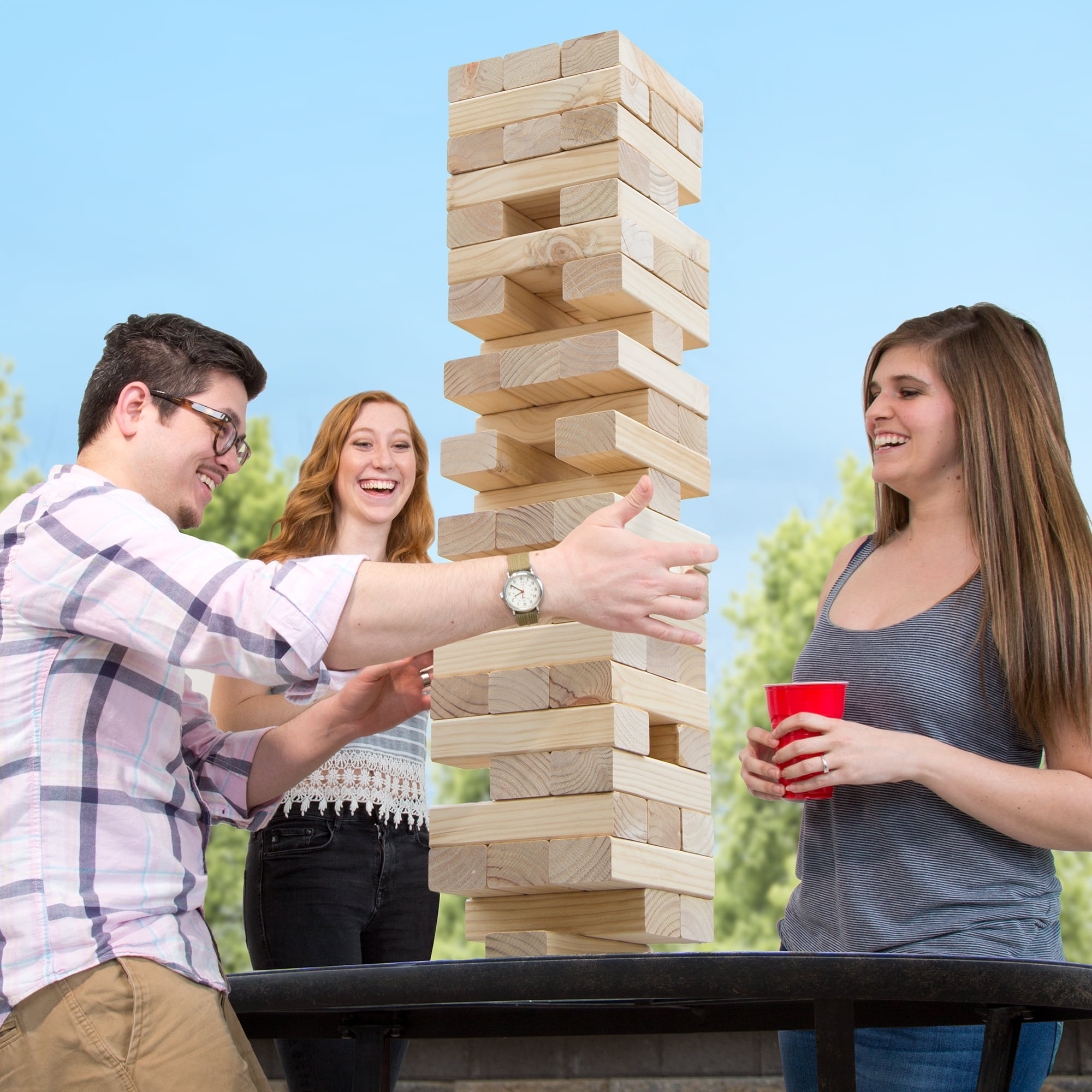 Hey! Play! Classic Giant Wooden Blocks Tower Stacking Game