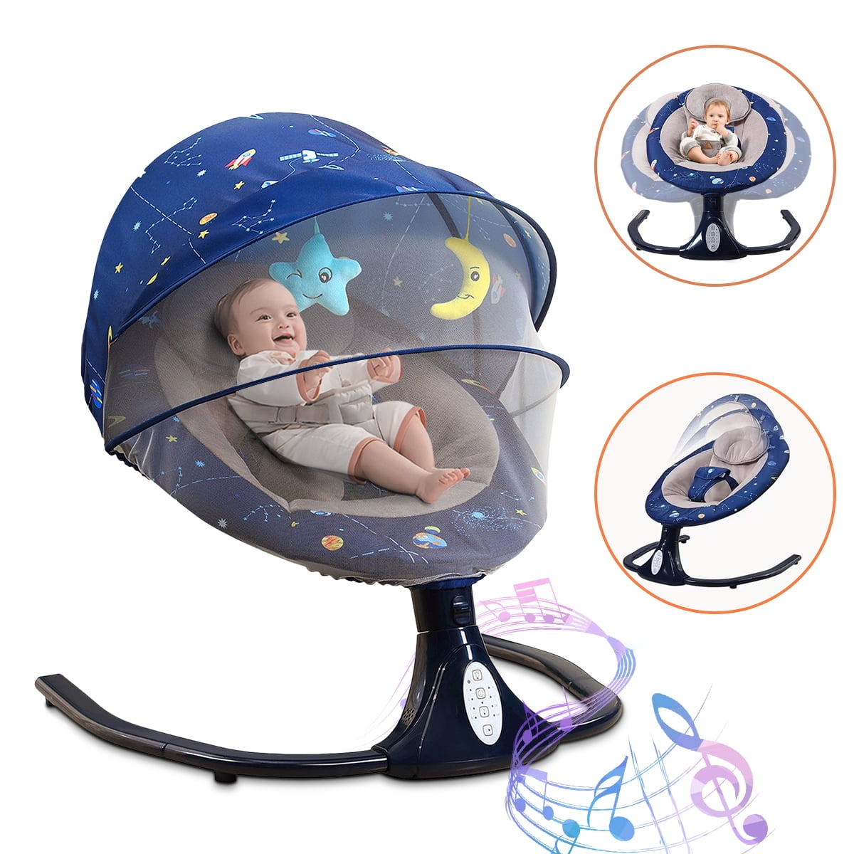 HAOUUCYIN Baby Swing for Infants, Newborn Electric Swing Chair with 4 Gears & Timer & bluetooh Music, Blue