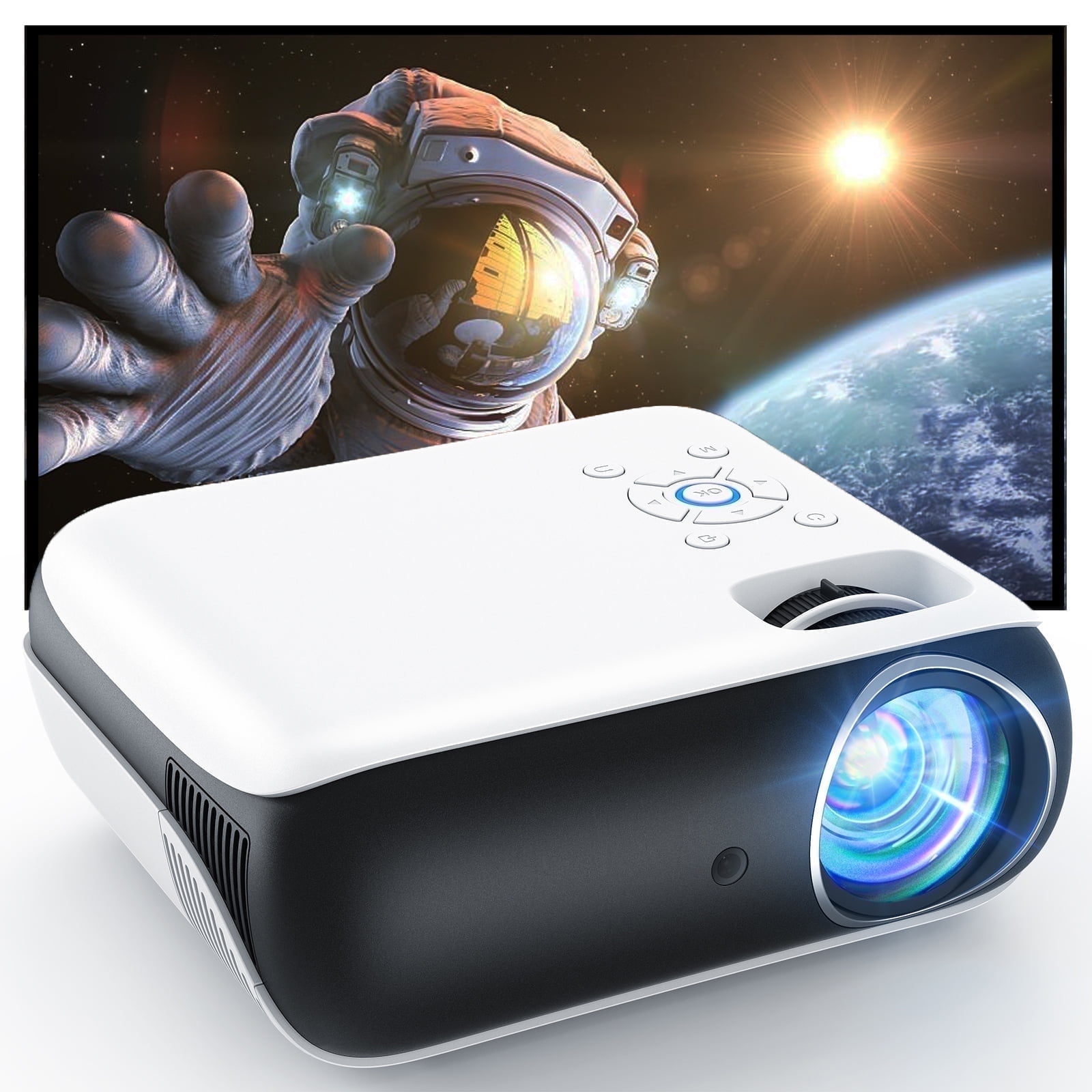 HAPPRUN H1 1080P 4K Video Projector, Support 40" to 200" Screen, White