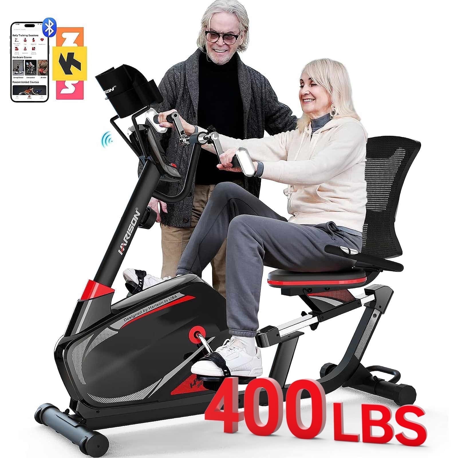 HARISON Magnetic Recumbent Exercise Bike with Arm Exerciser for Adults and Seniors, 400 lbs Capacity