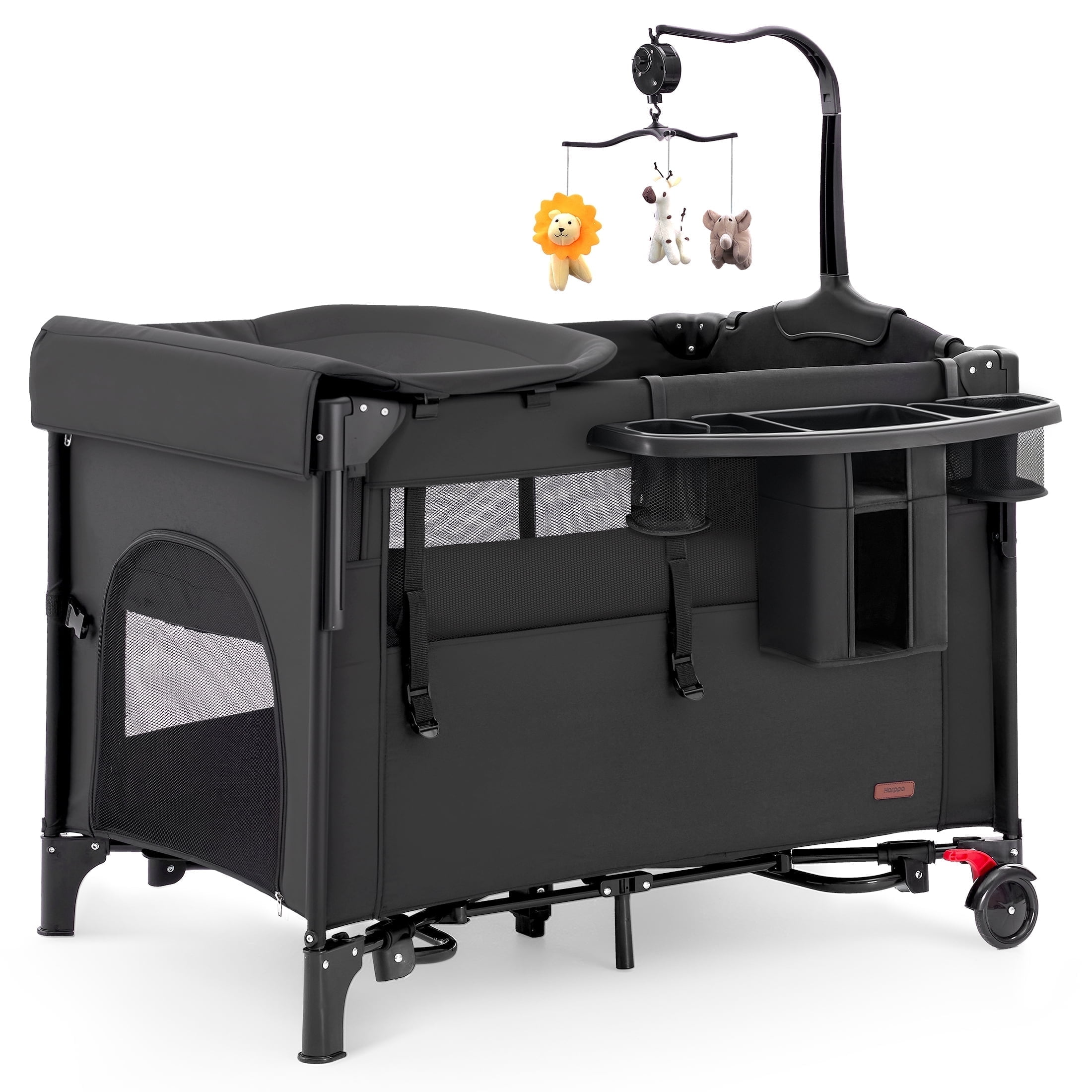 HARPPA 5 in 1 Portable Playard and Bassinet Bedside Sleeper for Newborn to Toddler, Unisex, Black