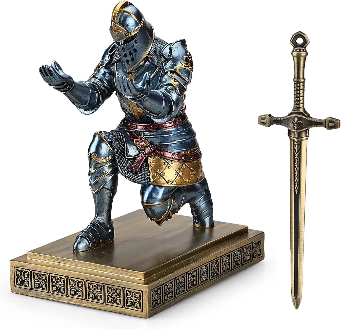 HDMbigmi King's Guard Knight Pen and Pencil Holder with Fancy Sword, Blue