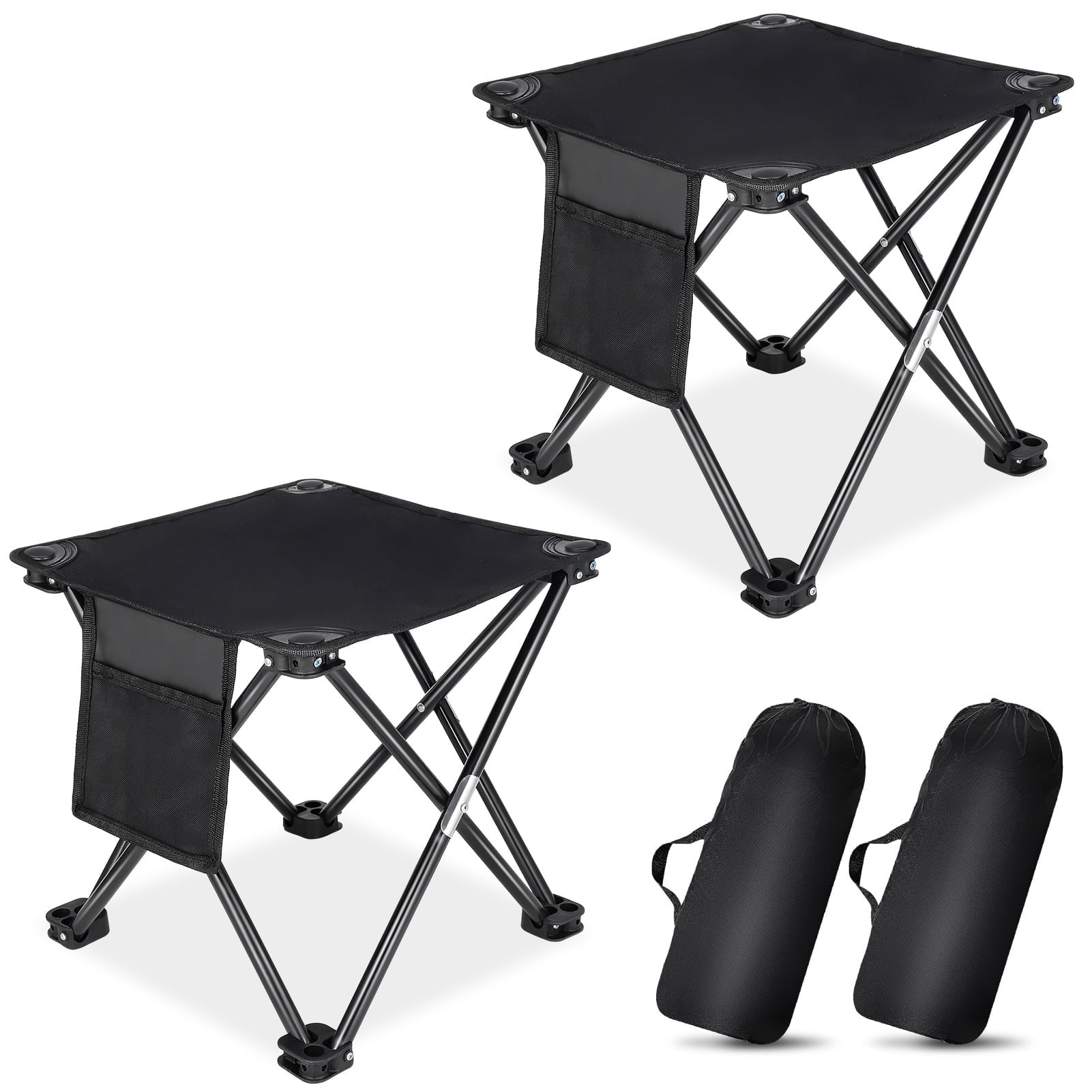 HEQUSIGNS 2PCS Folding Camping Stool, Portable Outdoor Camping Chair with Storage Bag, Lightweight 450 LB Bearing Capacity Chair for Adult Fishing Hiking Gardening