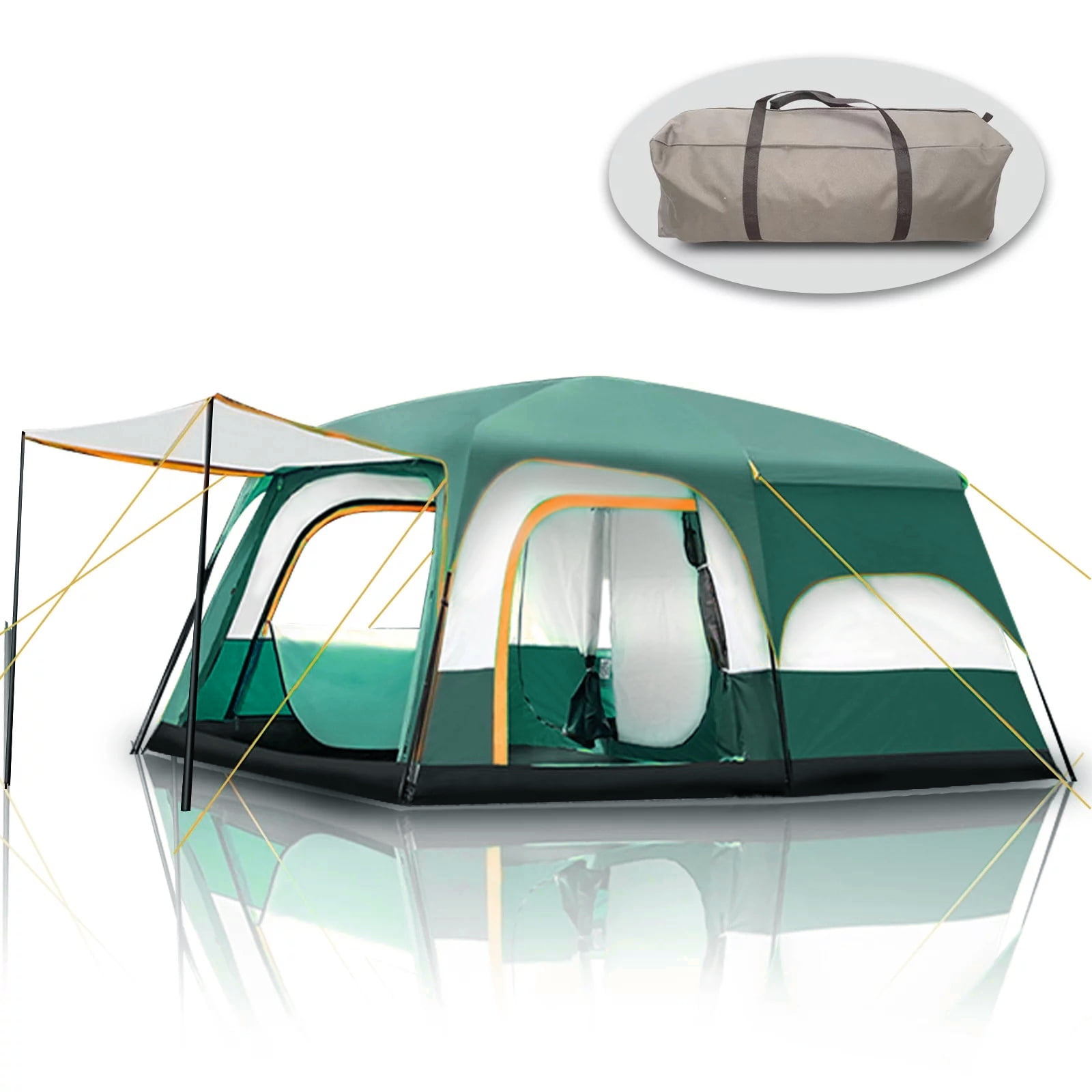 HONGGE 6 Person Camping Tent Family Cabin Tent 130'' H x 83'' W with Expandable Sunshade Foyer, Green