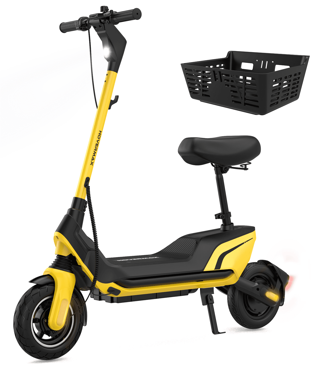 HOVERMAX Electric Scooter with Seat for Adults, 500W Motor 10" Commuter Electric Scooter with Basket, Max Speed 22 MPH, 28 Miles Range, Yellow