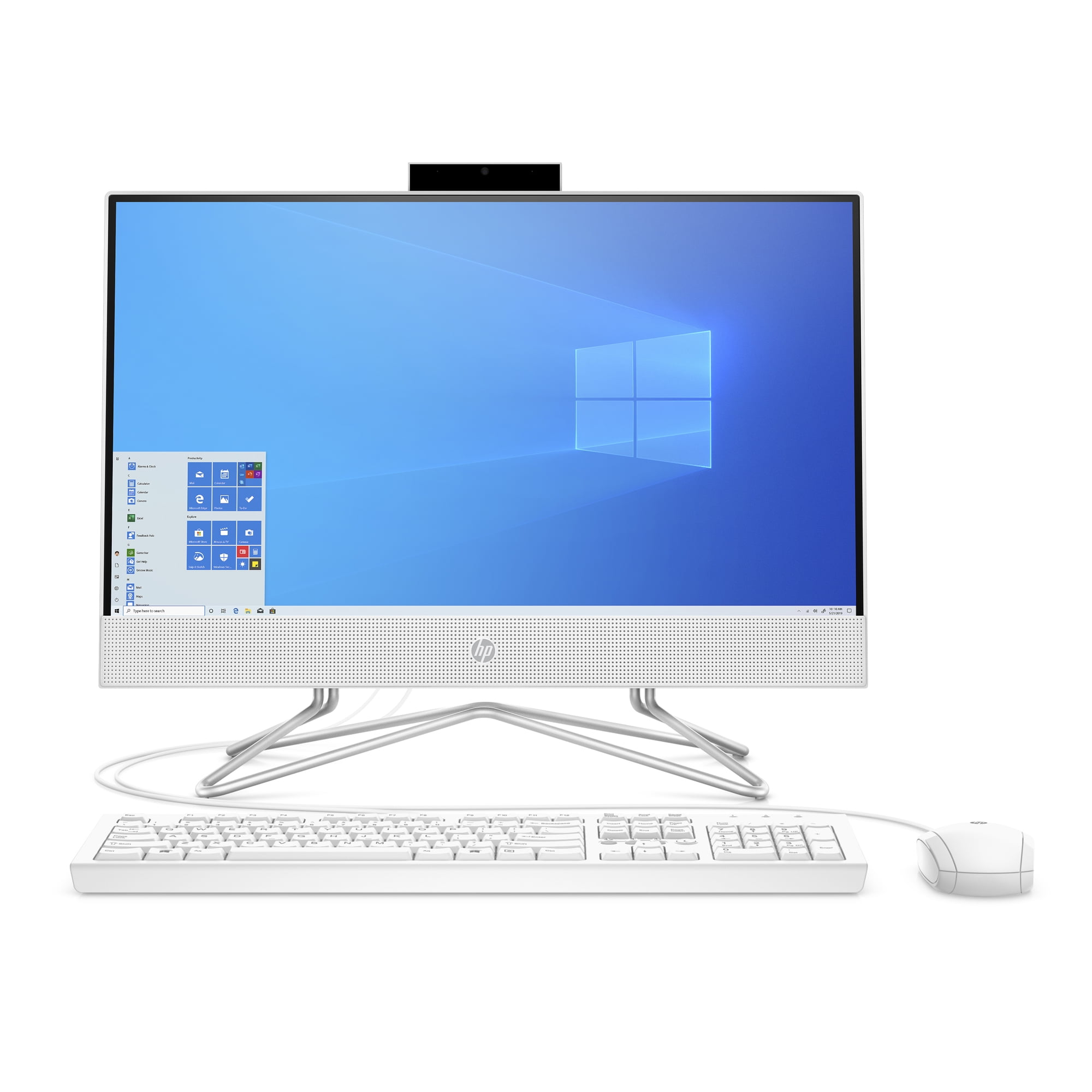 HP All-in-One Computer 21.5" 1080p with USB white wired keyboard & mouse combo, White, 1K0G5AA#ABA