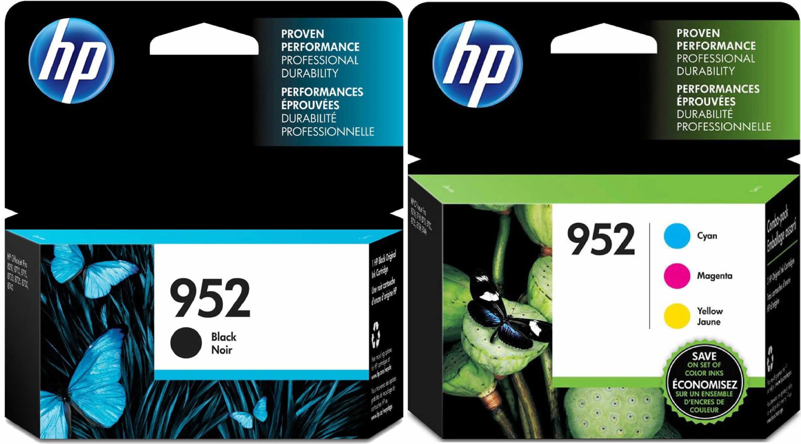 HP Original 952 Black and 952 Cyan, Magenta, Yellow color Combo F6U15AN N9K27AN Standard Capacity