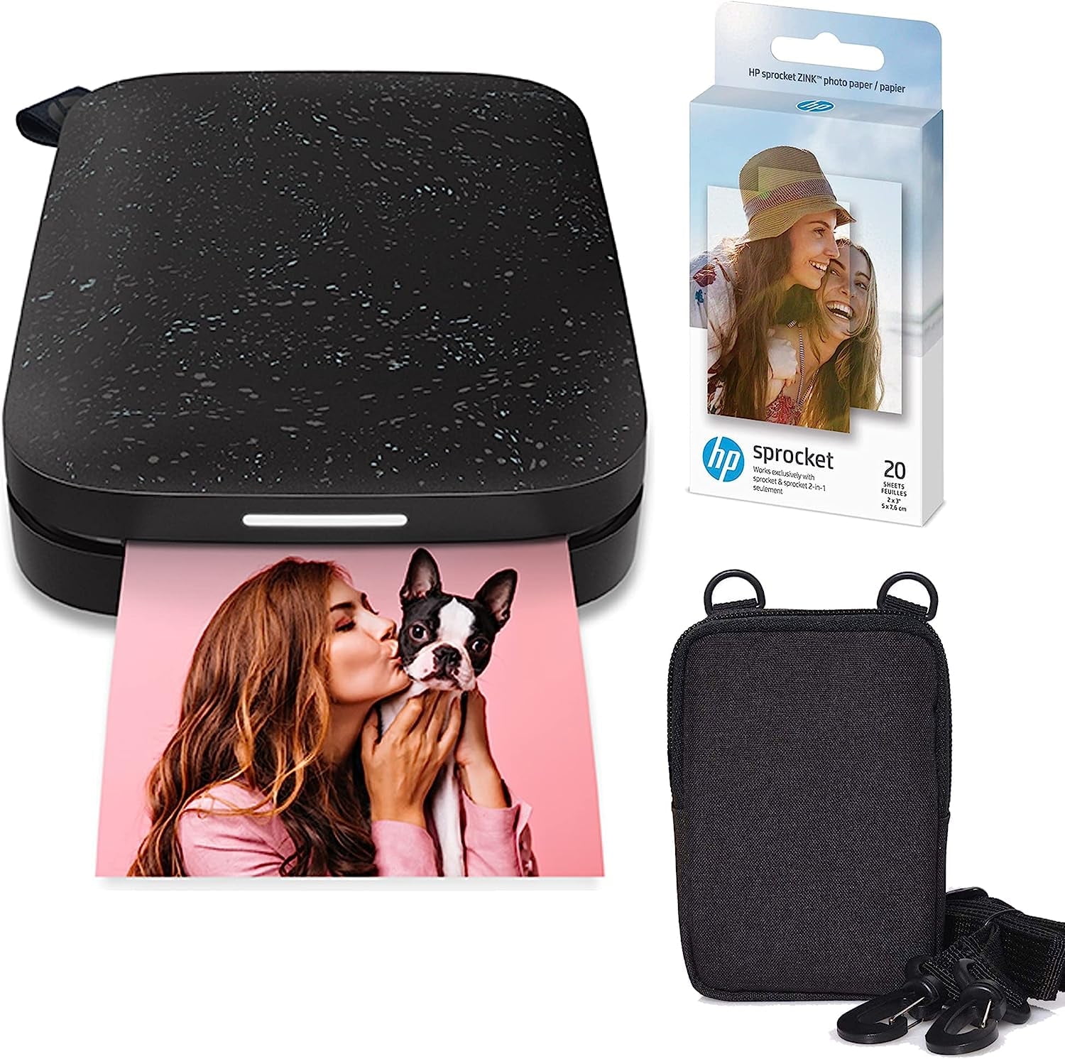 HP Sprocket Portable 2x3" Instant Photo Printer Bundle with Zink Paper & Carrying Case, Black