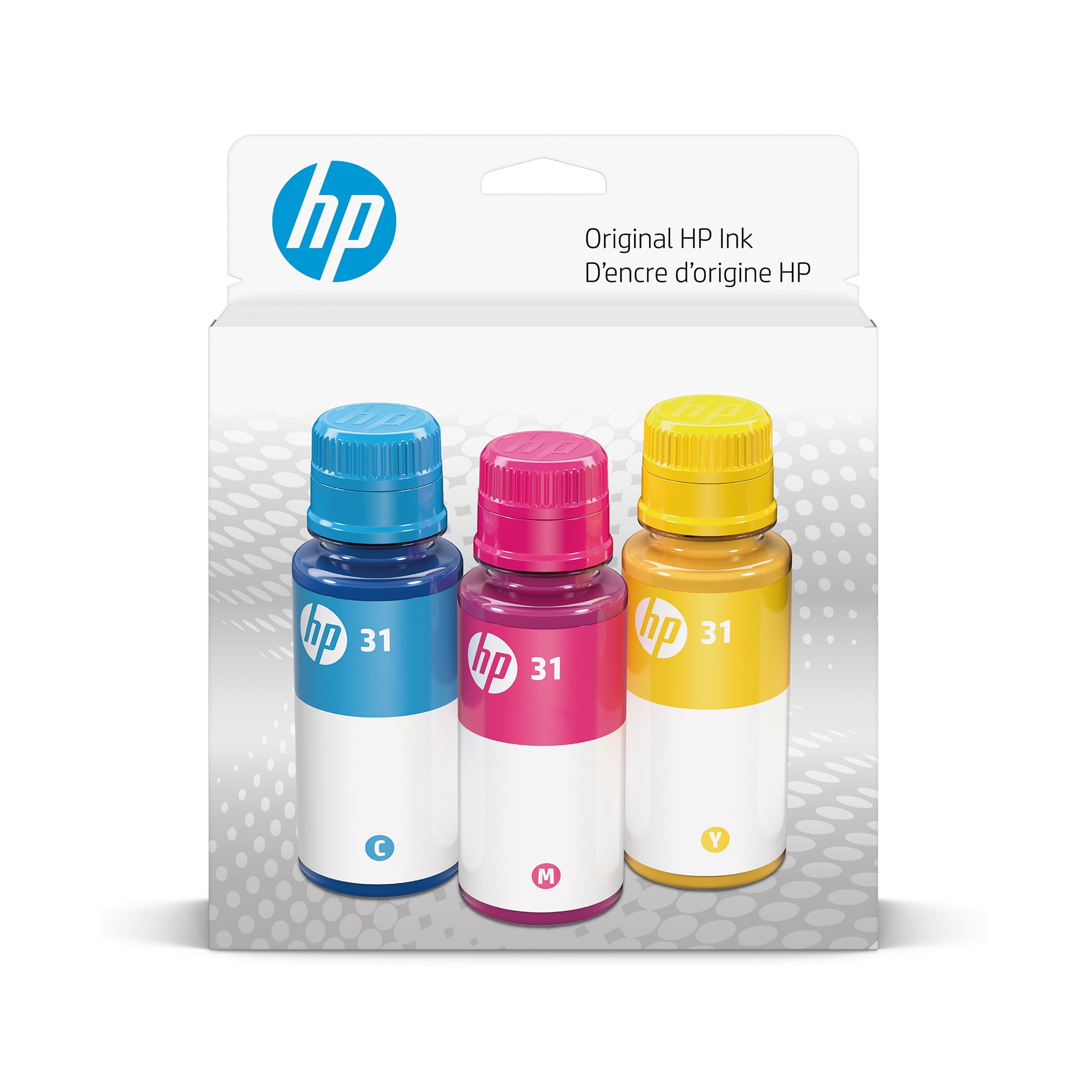 HP 31 Ink Bottle Combo Cyan Magenta Yellow (3-Pack), 8000 Pages, (9C228AN)