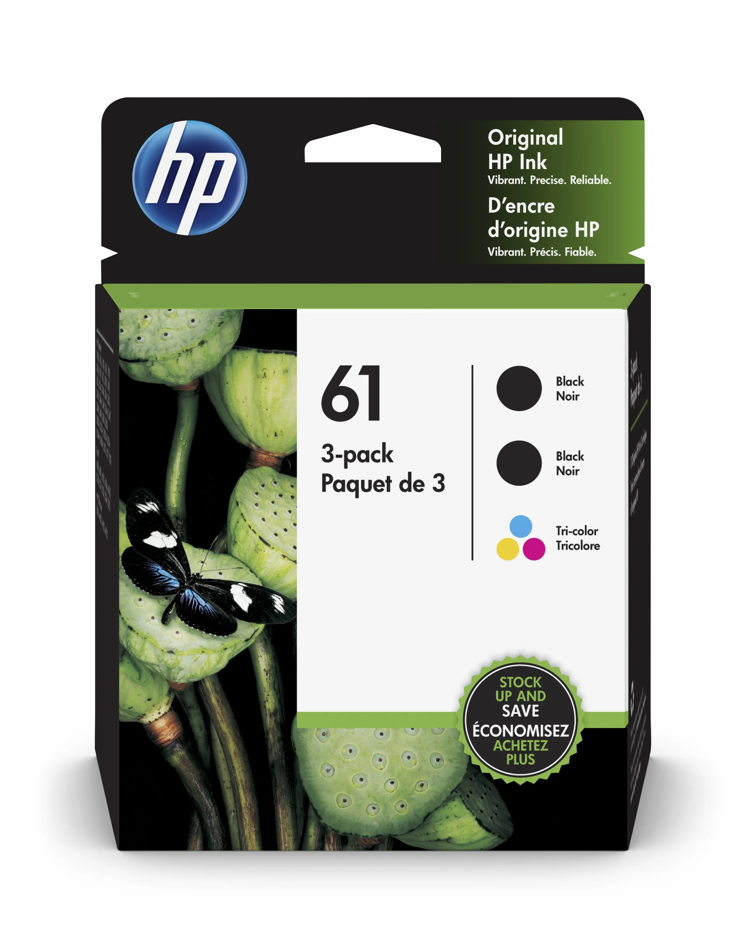 HP 61 1-Clr/2-Blk Original Ink Cartridge 3-Pk (1VW07AN)