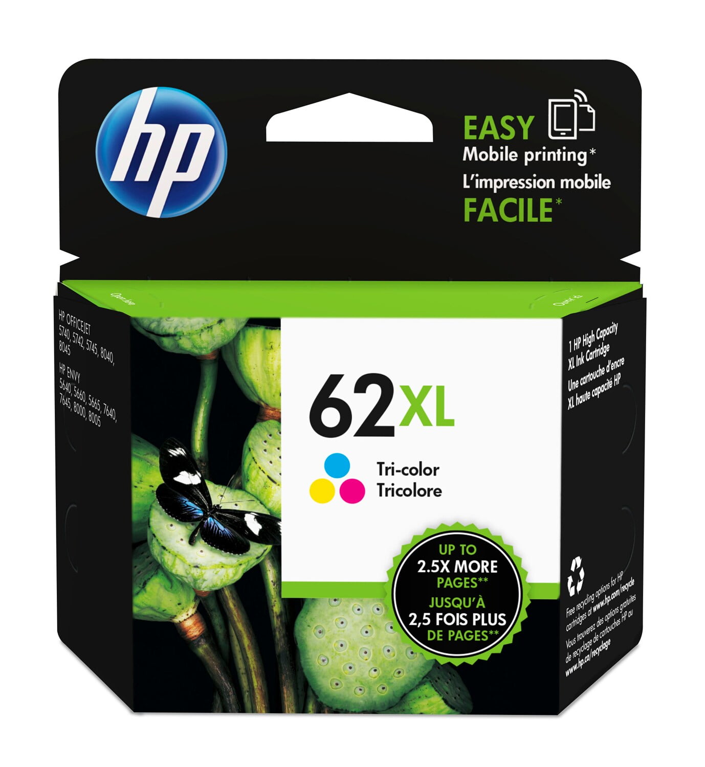 HP 62XL High Yield Tri-color Original Ink Cartridge, ~415 pages, C2P07AN#140