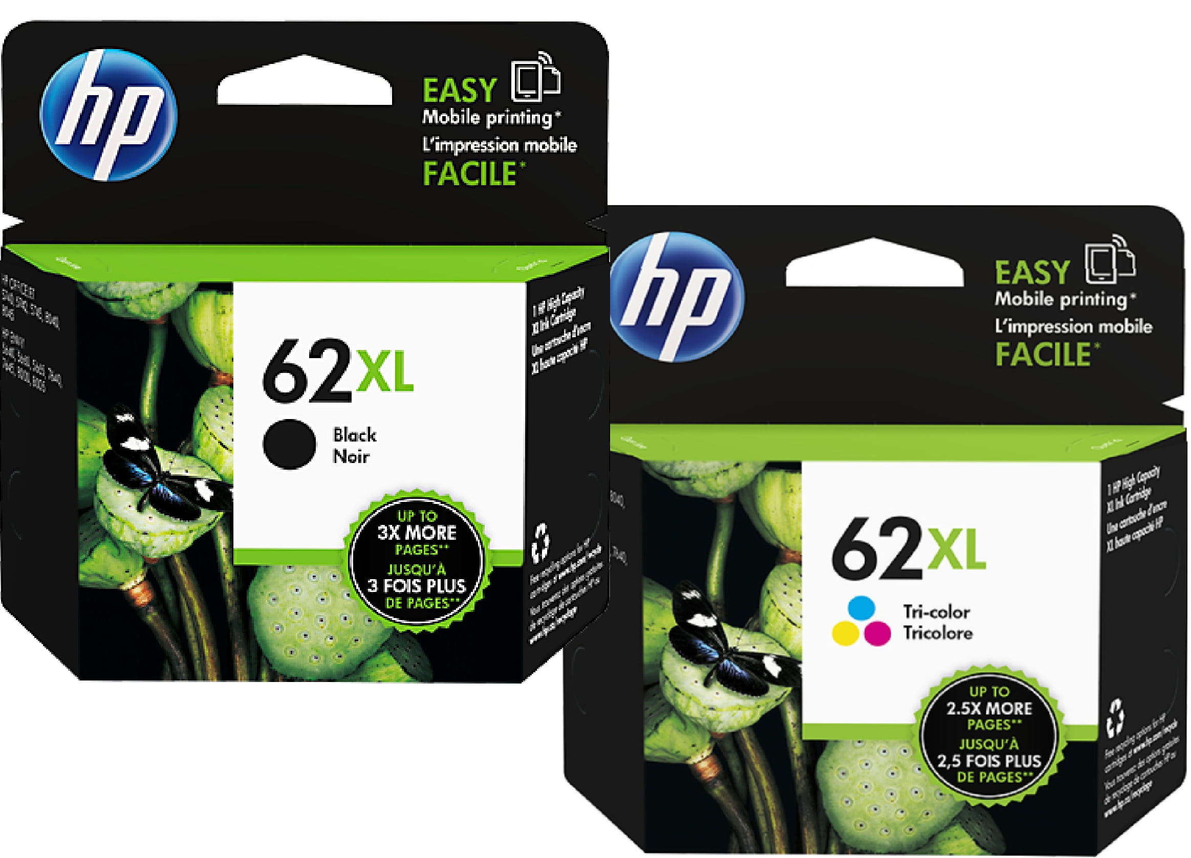 HP 62XL Value Pack - 2-pack - High Yield - black, color (cyan, magenta, yellow) - original - ink cartridge / paper kit - for ENVY 55XX, 56XX, 76XX; Officejet 200, 250, 57XX, 8040