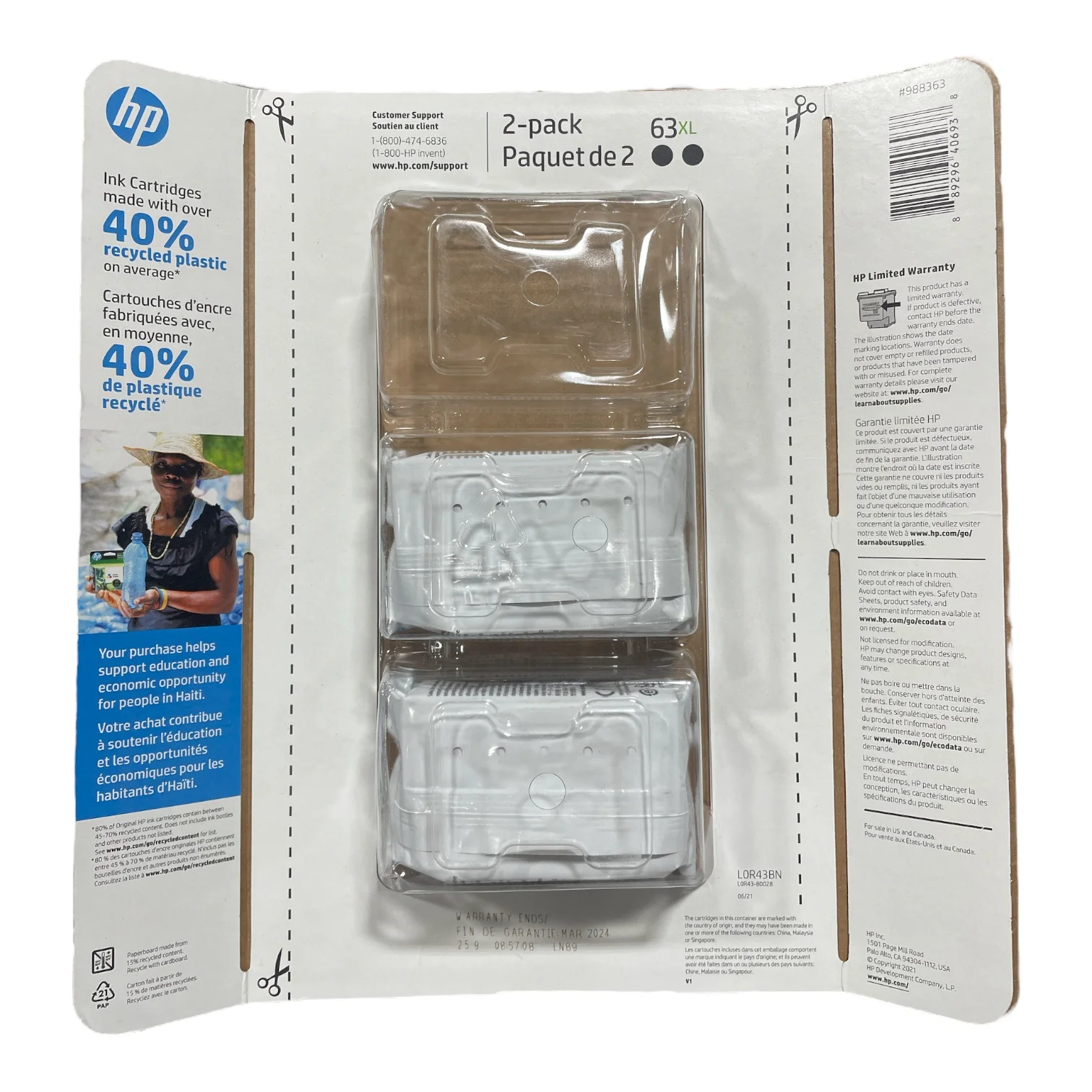 HP 63XL High Yield Original Ink Cartridge, Black (2 Pack, 480 Page Yield)