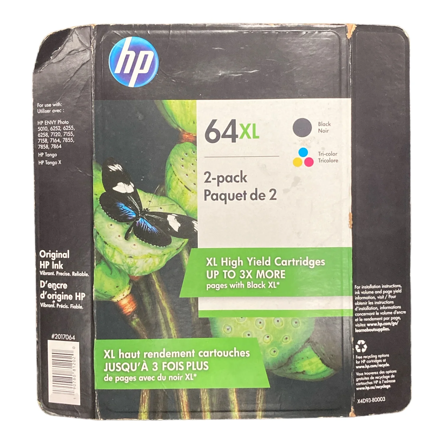 HP 64XL High Yield Original Inkjet Cartridge, Black/Tri-Color, 2 Pack