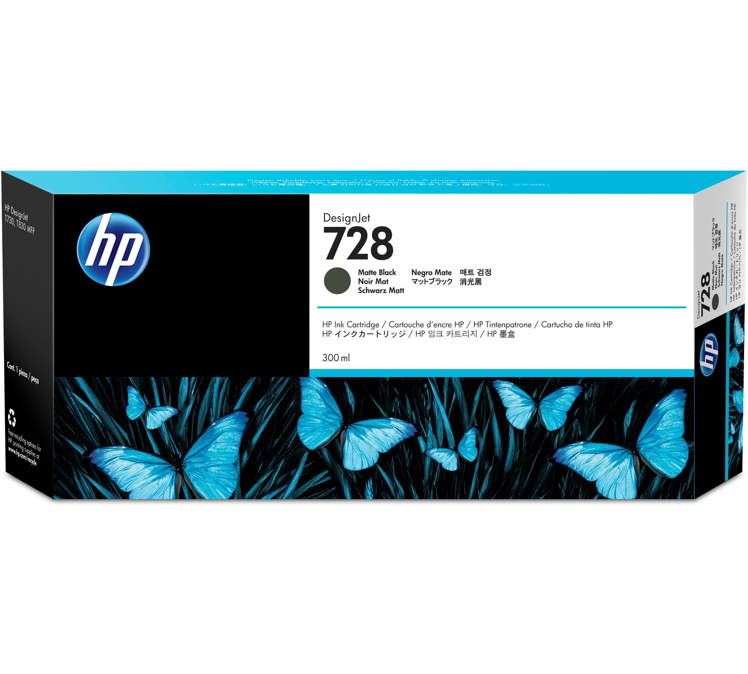 HP 728 300-ml Matte Black DesignJet Ink Cartridge, F9J68A