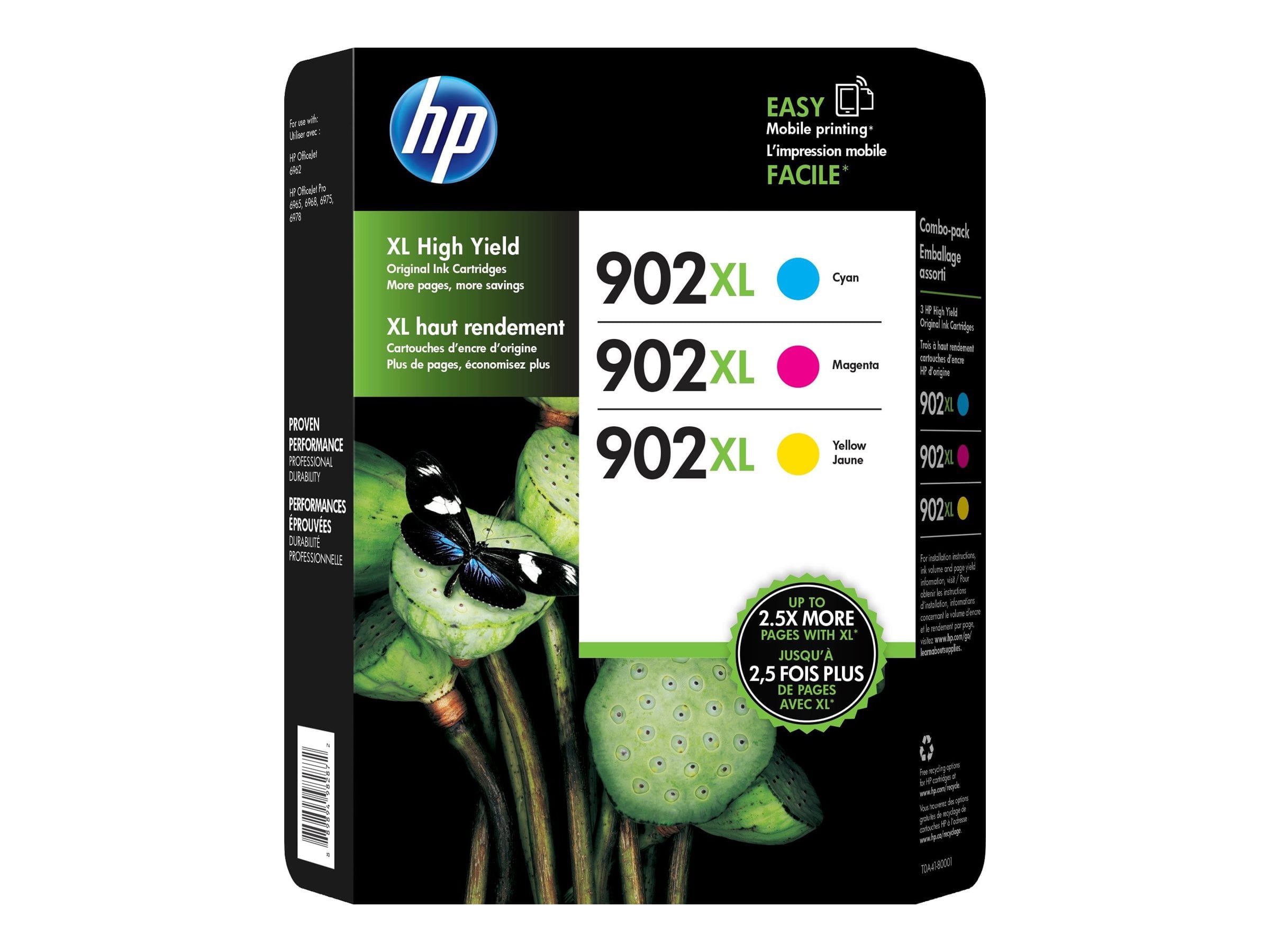 HP 902XL - 3-pack - 8.5 ml - High Yield - yellow, cyan, magenta - original - ink cartridge - for Officejet 69XX; Officejet Pro 69XX