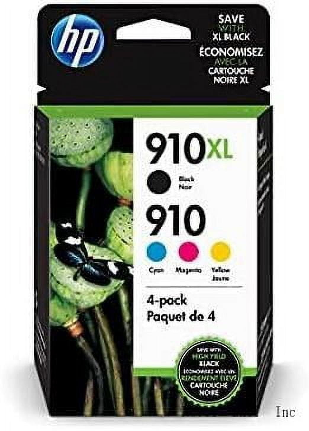HP 910 / 910Xl (3Jb41an) Ink Cartridges (Cyan Magenta Yellow Black) 4-Pack In Retail Packaging