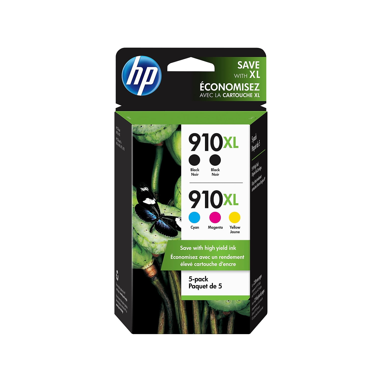 HP 910XL Black/Cyan/Magenta/Yellow High Yield Ink Cartridges 5/Pack 6ZA58AN#140