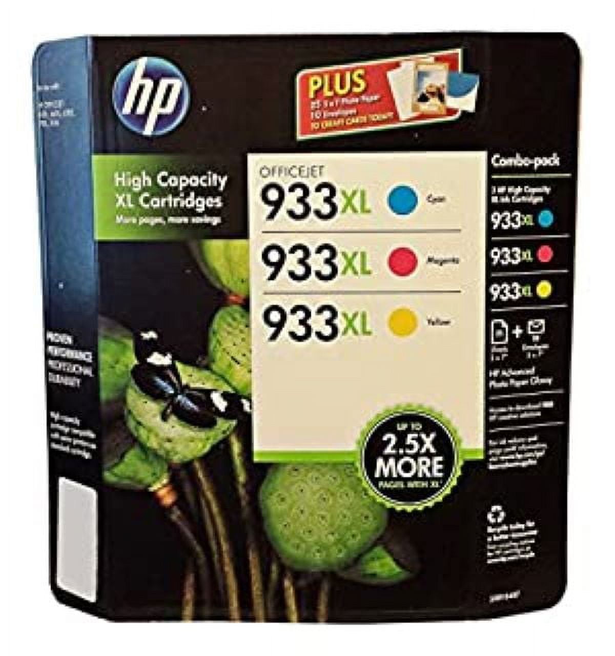 HP 933XL, (D8J65BN) High Yield Cyan/Magenta/Yellow Original Ink w/Photo Paper
