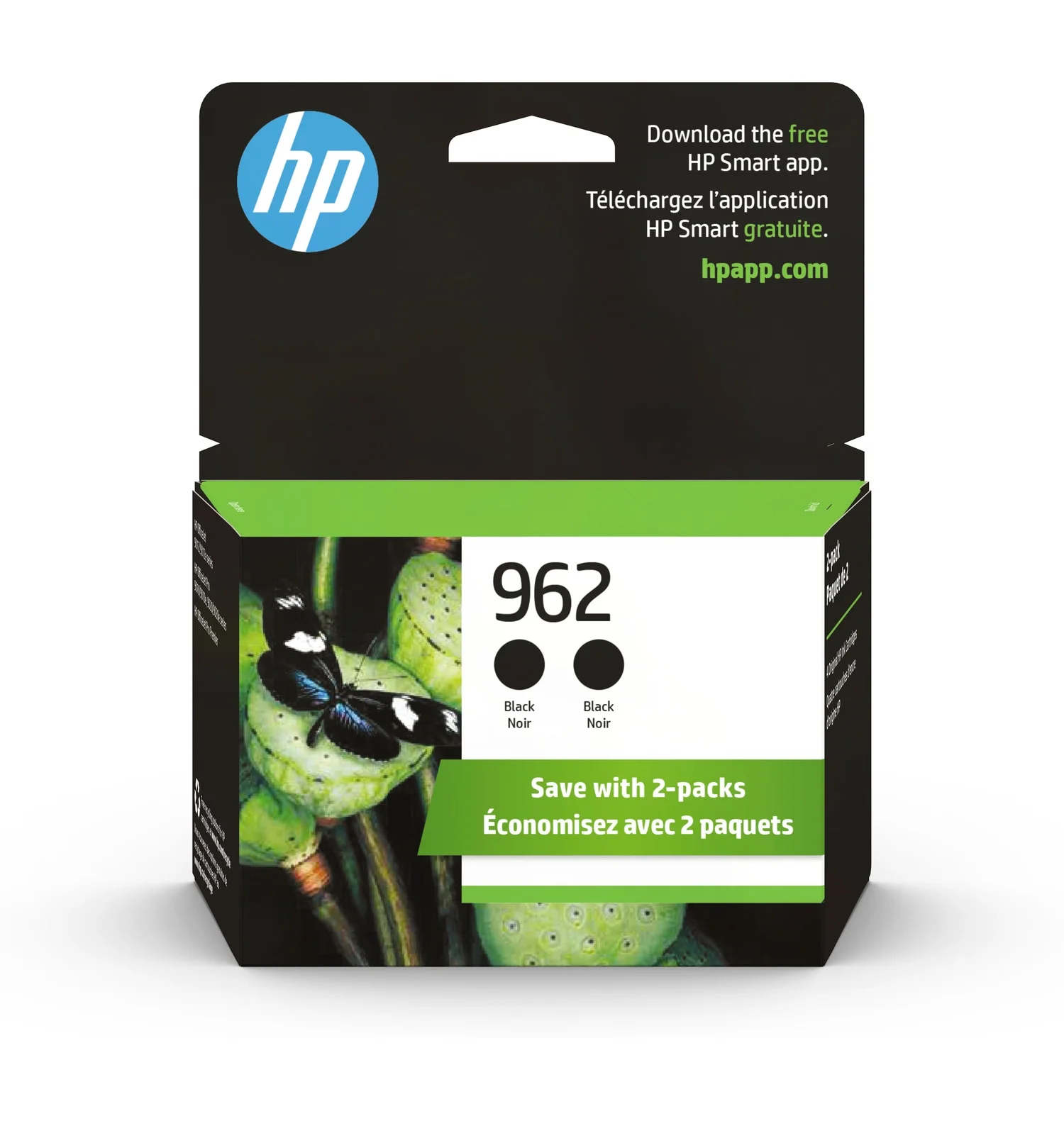 HP 962 Black Ink Cartridges, Pack Of 2, 3JB33AN