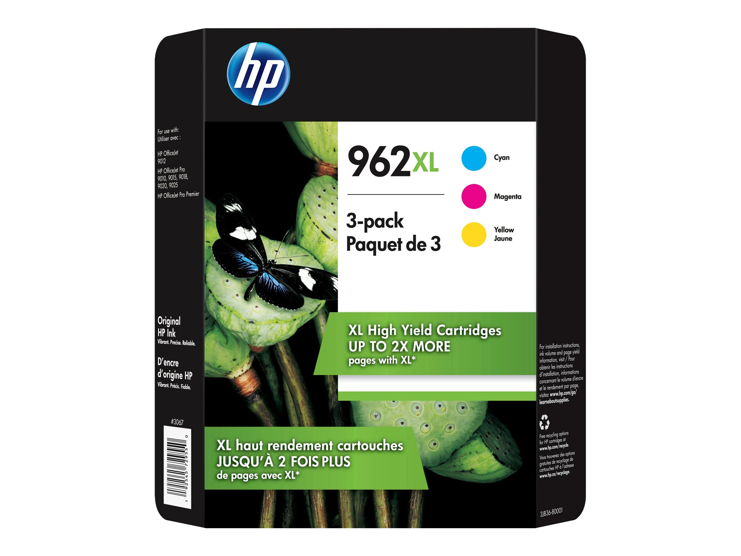 HP HEW3JB36BN High Yield Original Ink Cartridge, Cyan/Magenta/Yellow, 3 Pack (962XL)
