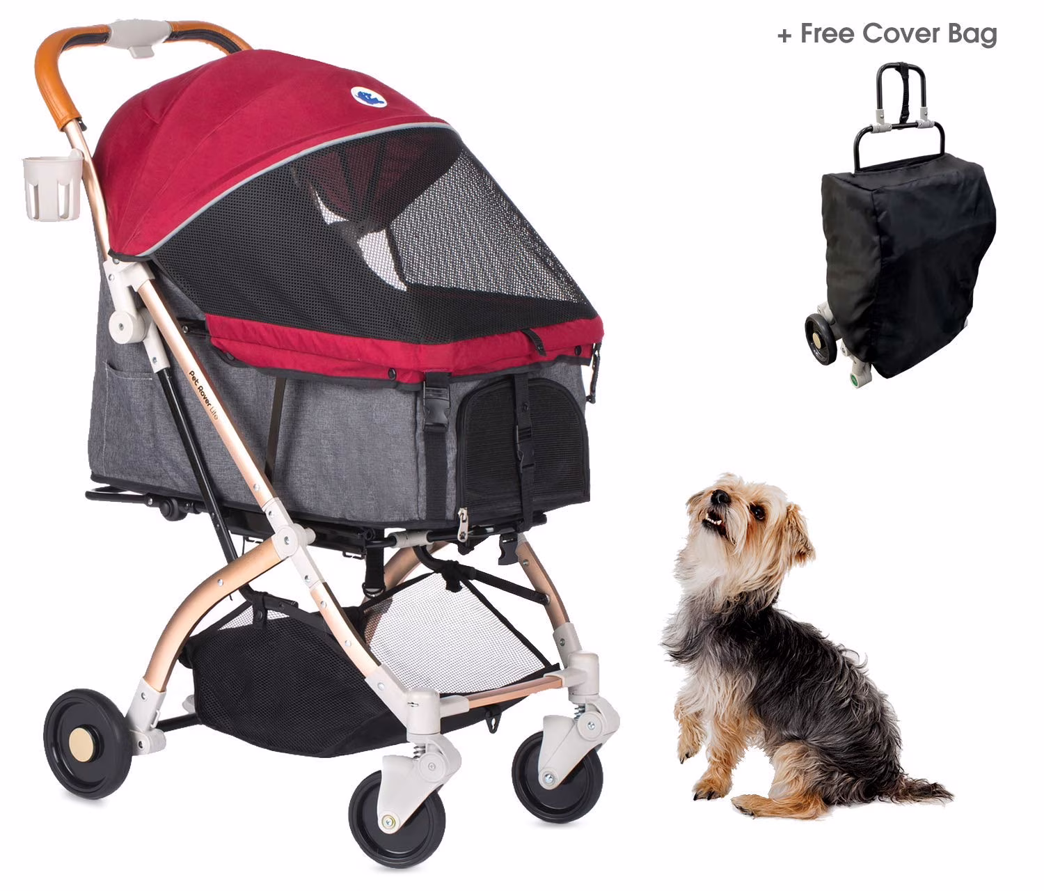 HPZ Rover Lite Travel Dog, Cat & Pet Stroller, Ruby Red