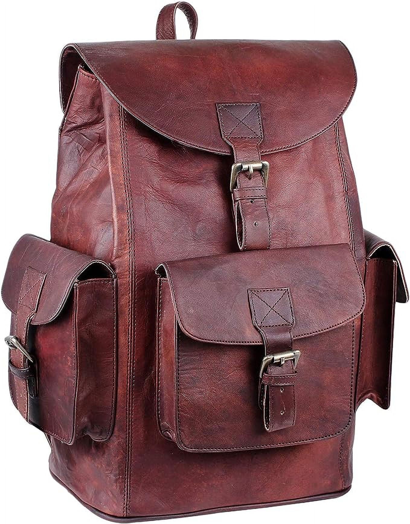 HULSH Vintage Genuine Leather Backpack for Men and Women Men’s Retro Classic Shoulder Rucksack Leather Travel Bags for College