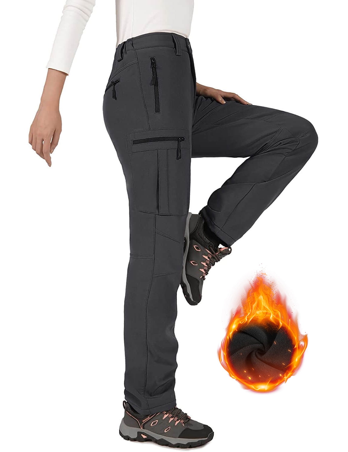 Hiauspor Women's Snow Pants Waterproof Fleece Lined Insulated for Ski Winter Hiking Grey 2XL