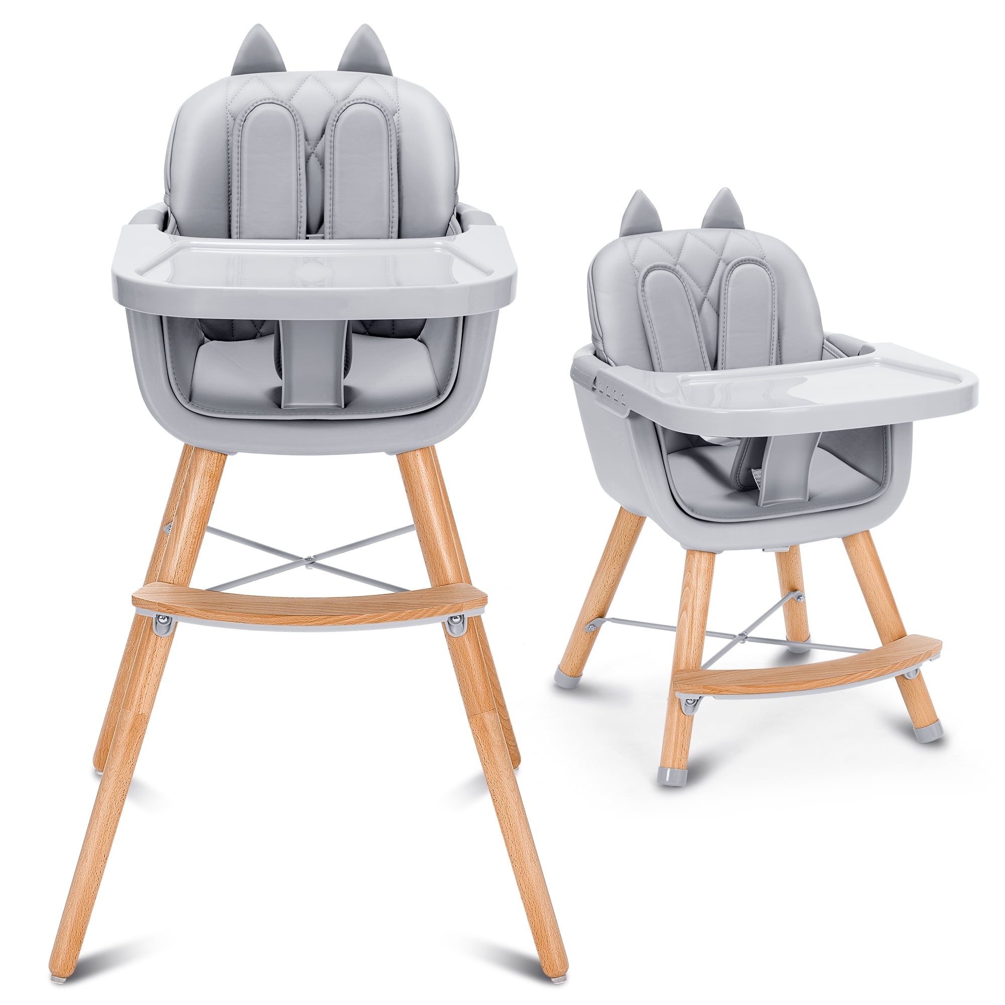 High Chair for Baby and Toddler, 3-in-one Convertible Easy Clean Infant Highchair with Adjustable Legs & Dishwasher Safe Tray-Gray