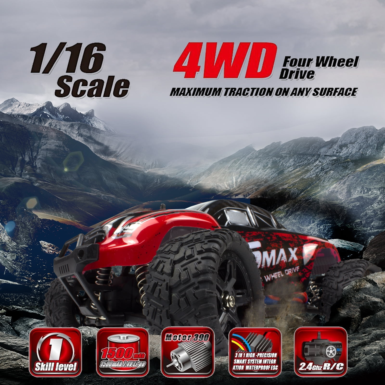 High Speed 4WD RC Brushed Car 1631 1/16 Scale Off-road Short-haul Monster Truck