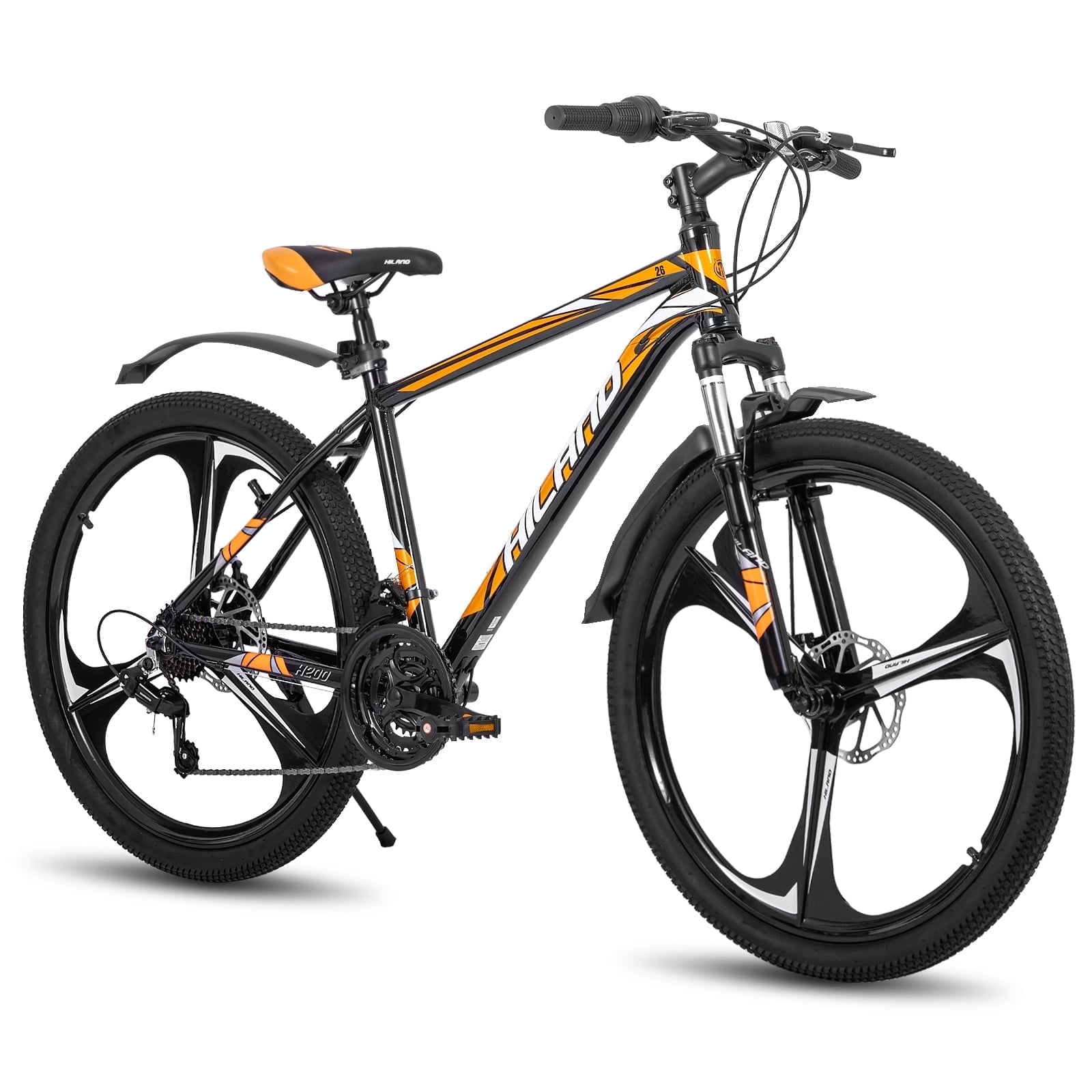 Hiland Mountain Bike, 3-Spokes,Shimano 21 Speeds Drivetrain,Aluminum Frame 26 inch Wheels, Men's MTB Bicycle, Orange