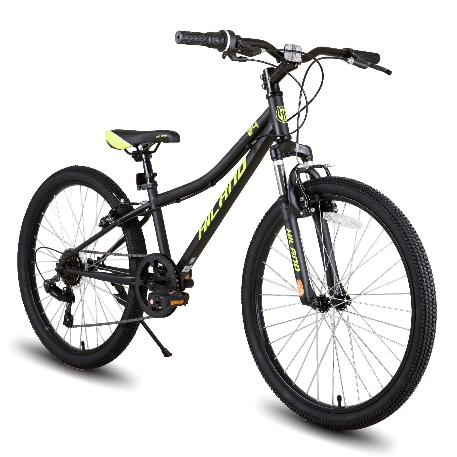 Hiland 24 inch Mountain Bike Shimano 7 Speeds for Teenager with Suspension Fork, Black