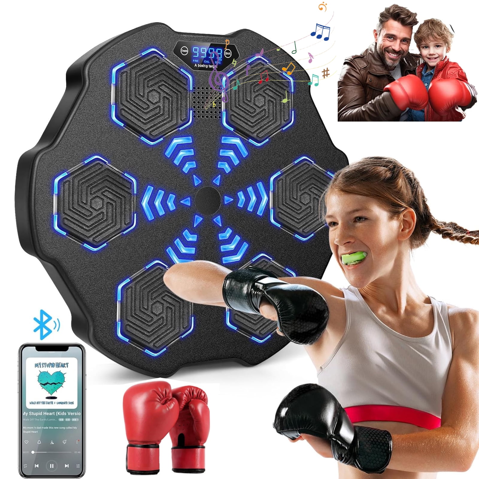 Hinzonek 2024 New Music Boxing Machine, Upgraded Smart Bluetooth Music Boxing Parent-Child Games, Wall-Mounted Exercise Equipment for Home Exercise New Fitness(with Boxing Gloves)