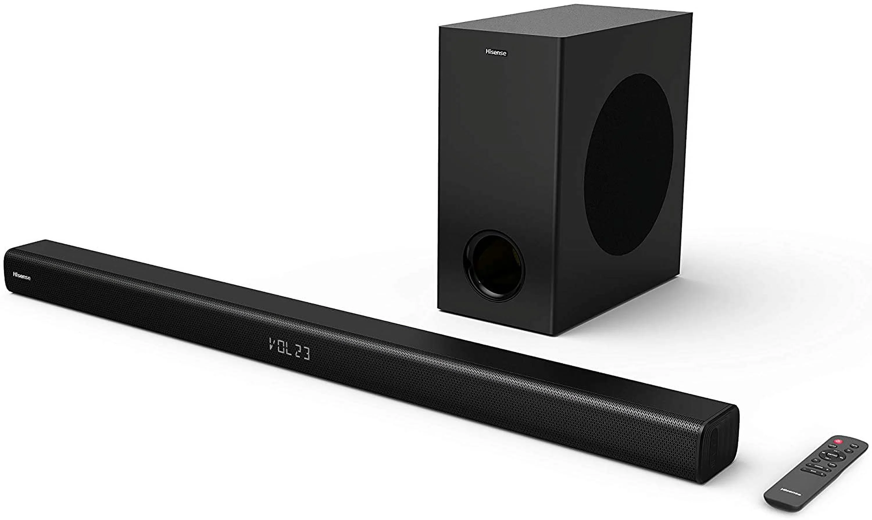 Hisense HS212F 2.1 Channel Sound Bar with Wireless Subwoofer, 120W, Dolby Audio, Pure Surround, Ezplay Support, Roku TV Ready, Bluetooth, HDMI ARC/Optical/AUX/USB (Model HS212F) Black