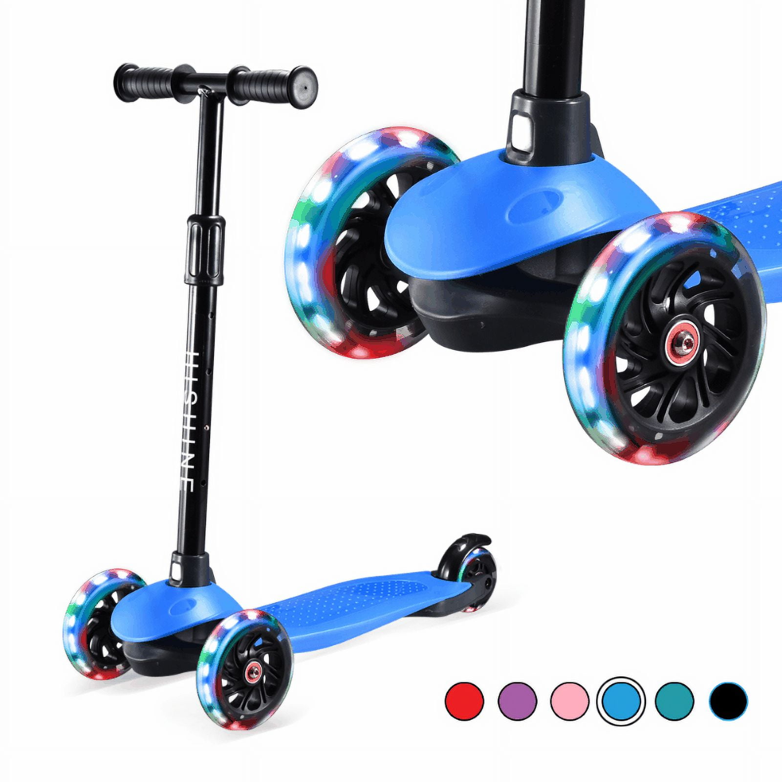 Hishine Kick Scooter for Kids with 3 Light Up Wheels and Adjustable Height for 2-7 Years Old Ages Girls and Boys Toddlers & Children, Lean to Steer, 3-wheeled Scooters, Blue