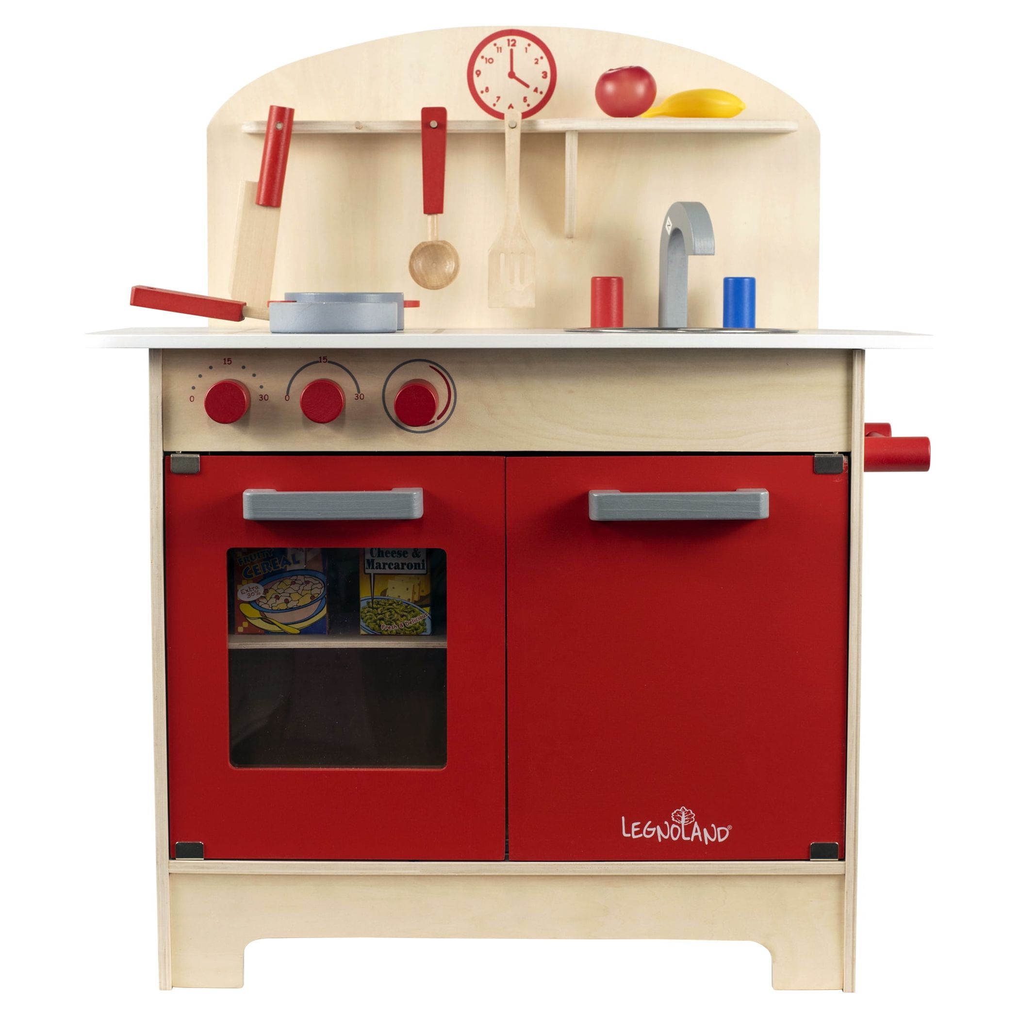 Homeware 5 Piece Wood Play Kitchen, Beige and Red