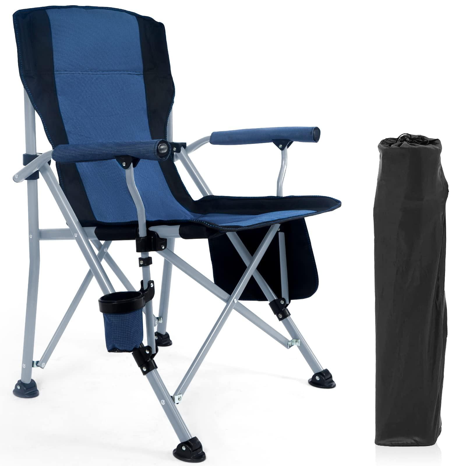 Honeilife Folding Camping Chair Adult Support 330lbs, Heavy Duty Portable Outdoor Beach Chair, Foldable Lightweight Lawn Chair with Cup Holder&Carry Bag for Fishing Outside Sports Picnic, Blue