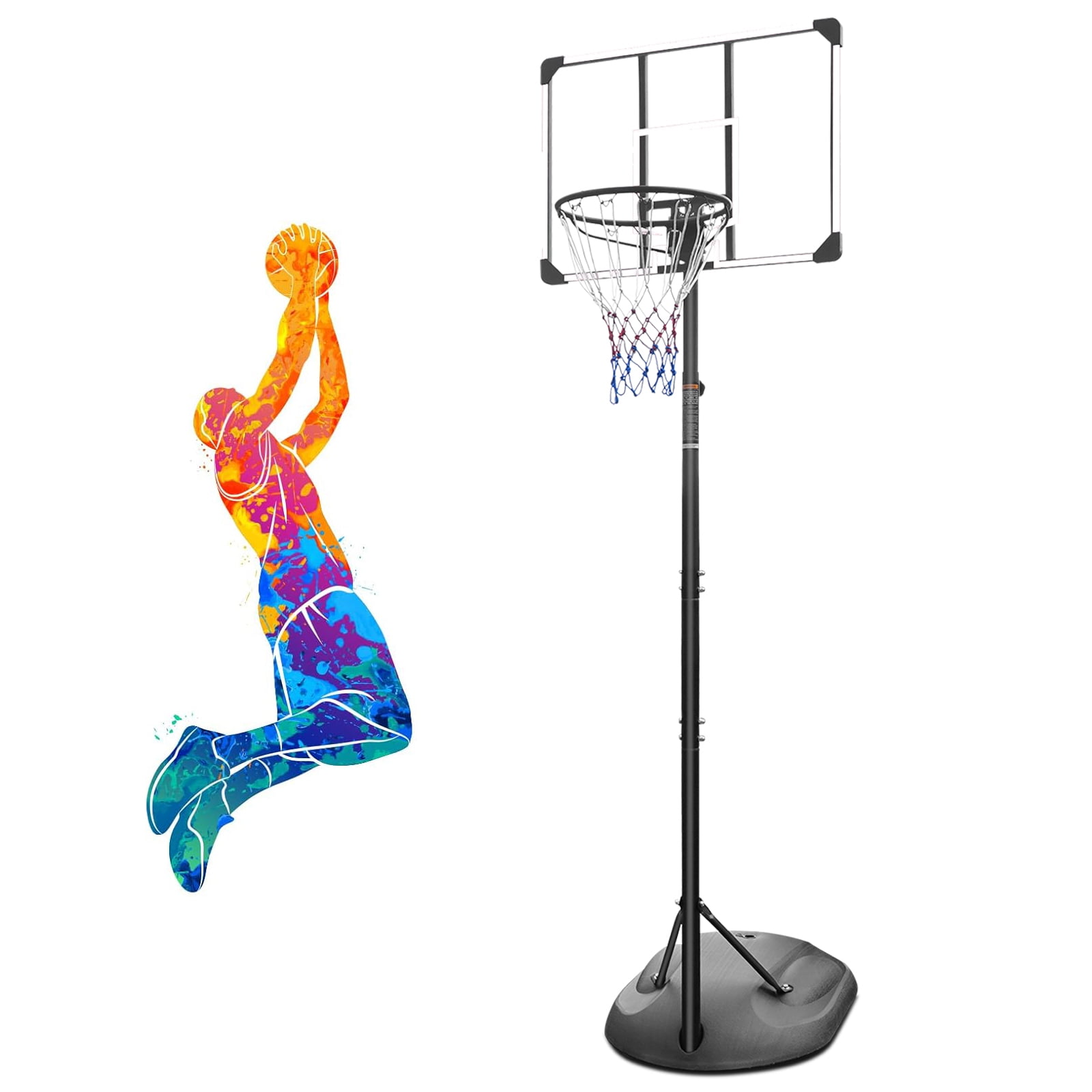 HooKung 7.5 ft - 9.2 ft Adjustable 32" x 24" Backboard Indoor and Outdoor Portable Basketball System